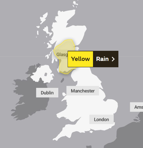 A yellow weather warning for rain has been issued in Scotland and parts of northern England for Friday