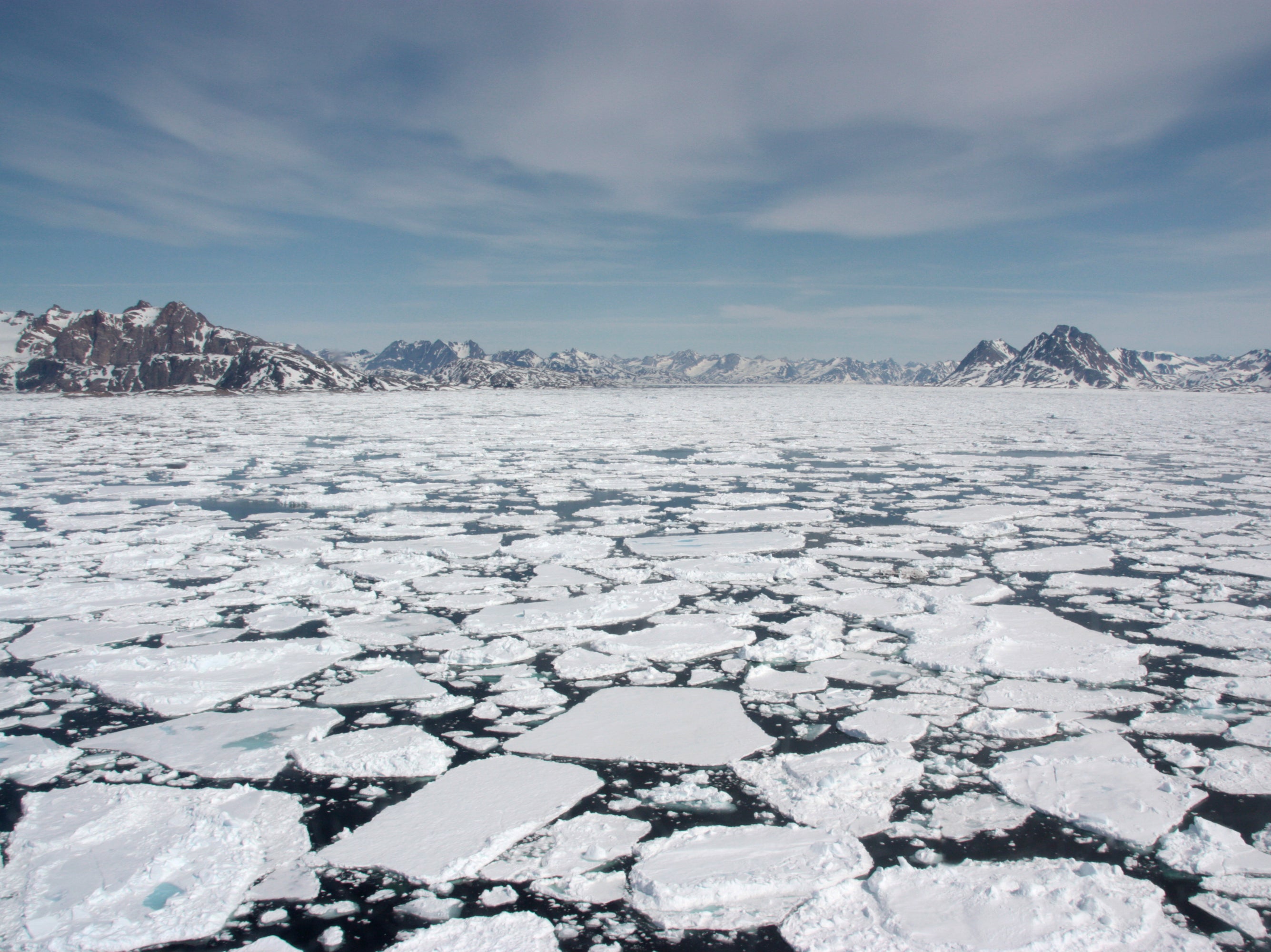 Sea ice breaking up in spring, near Kulusuk, Greenland