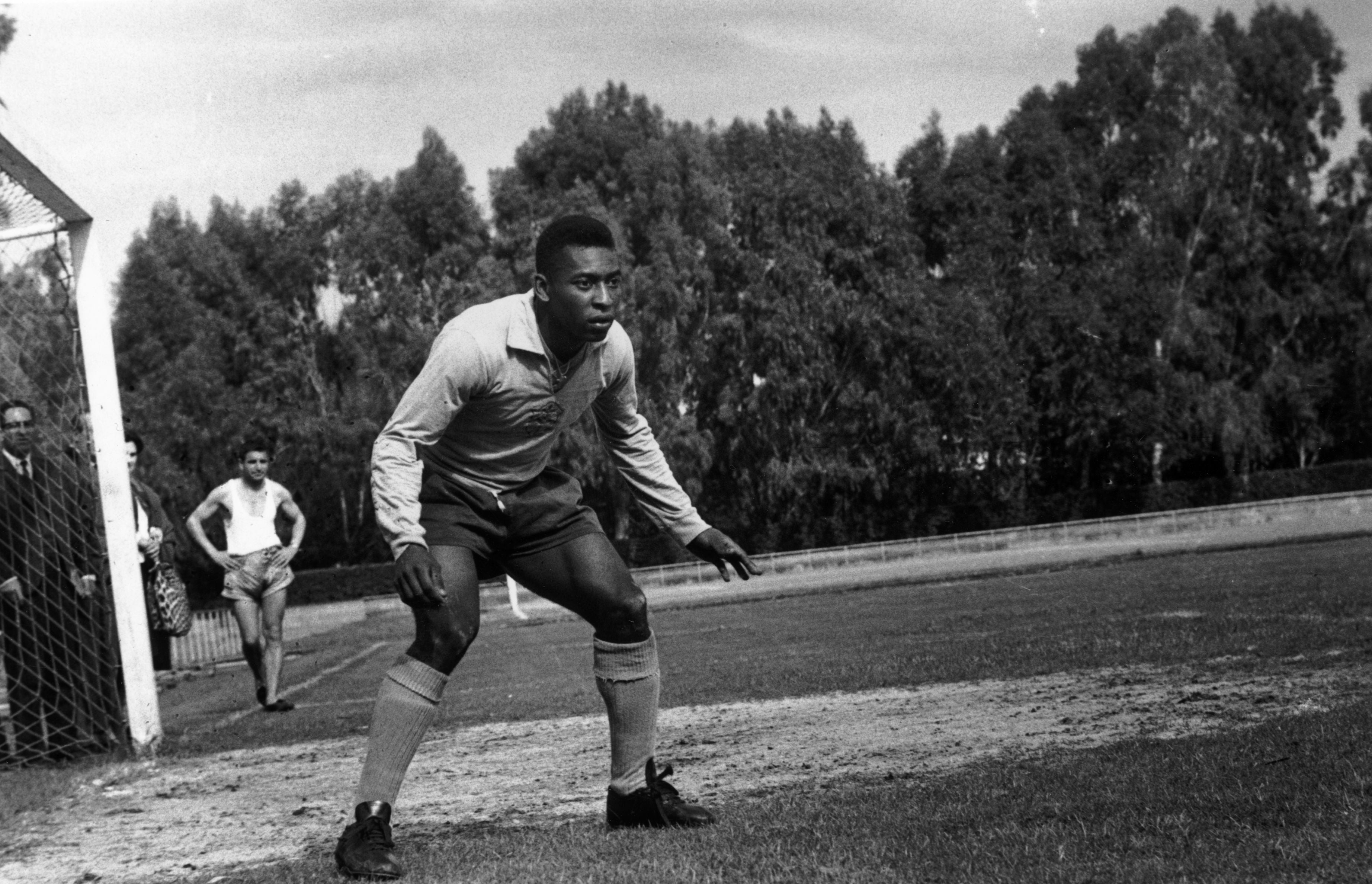 24th April 1963: Pele playing in goal during a training session.