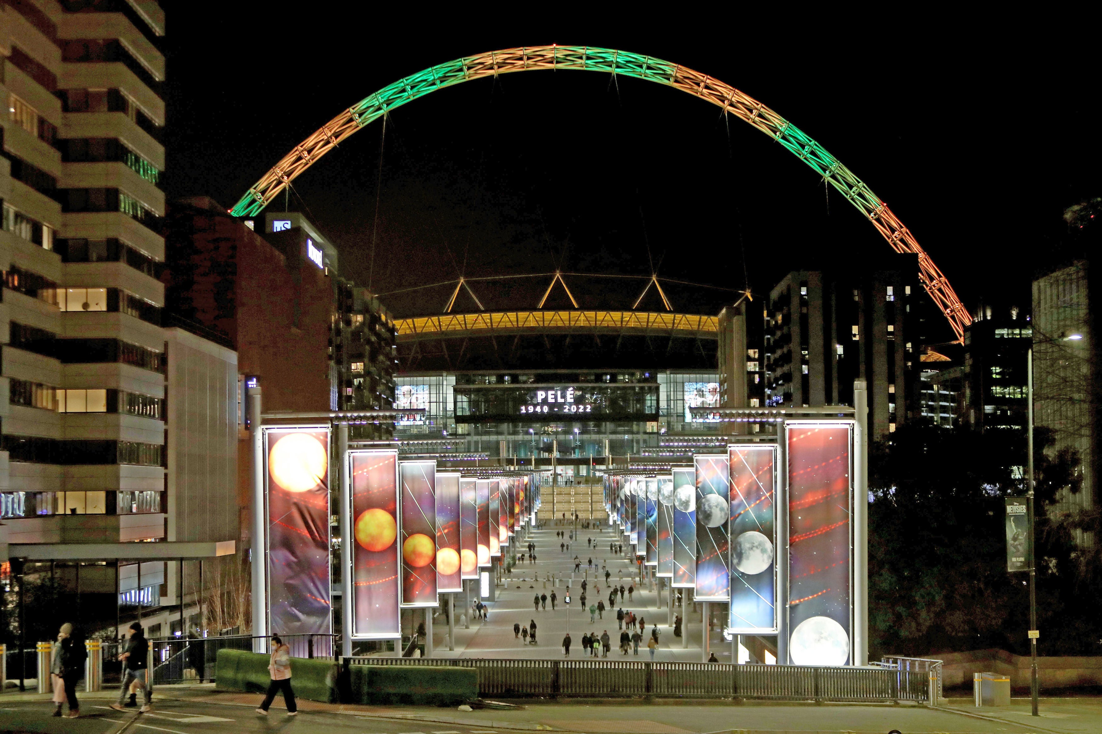 The Wembley arches were lit up as a tribute to Pele