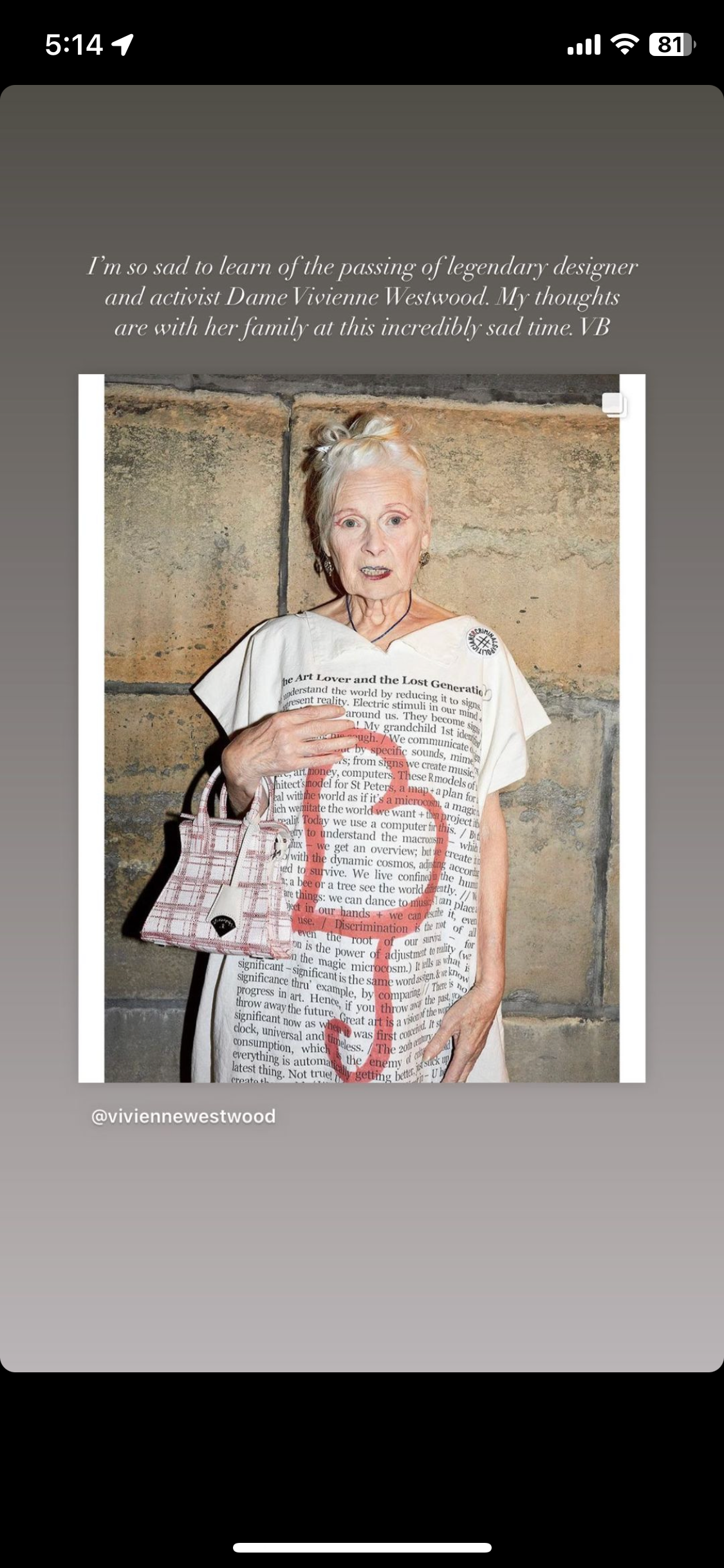 Victoria Beckham pays tribute to Vivienne Westwood