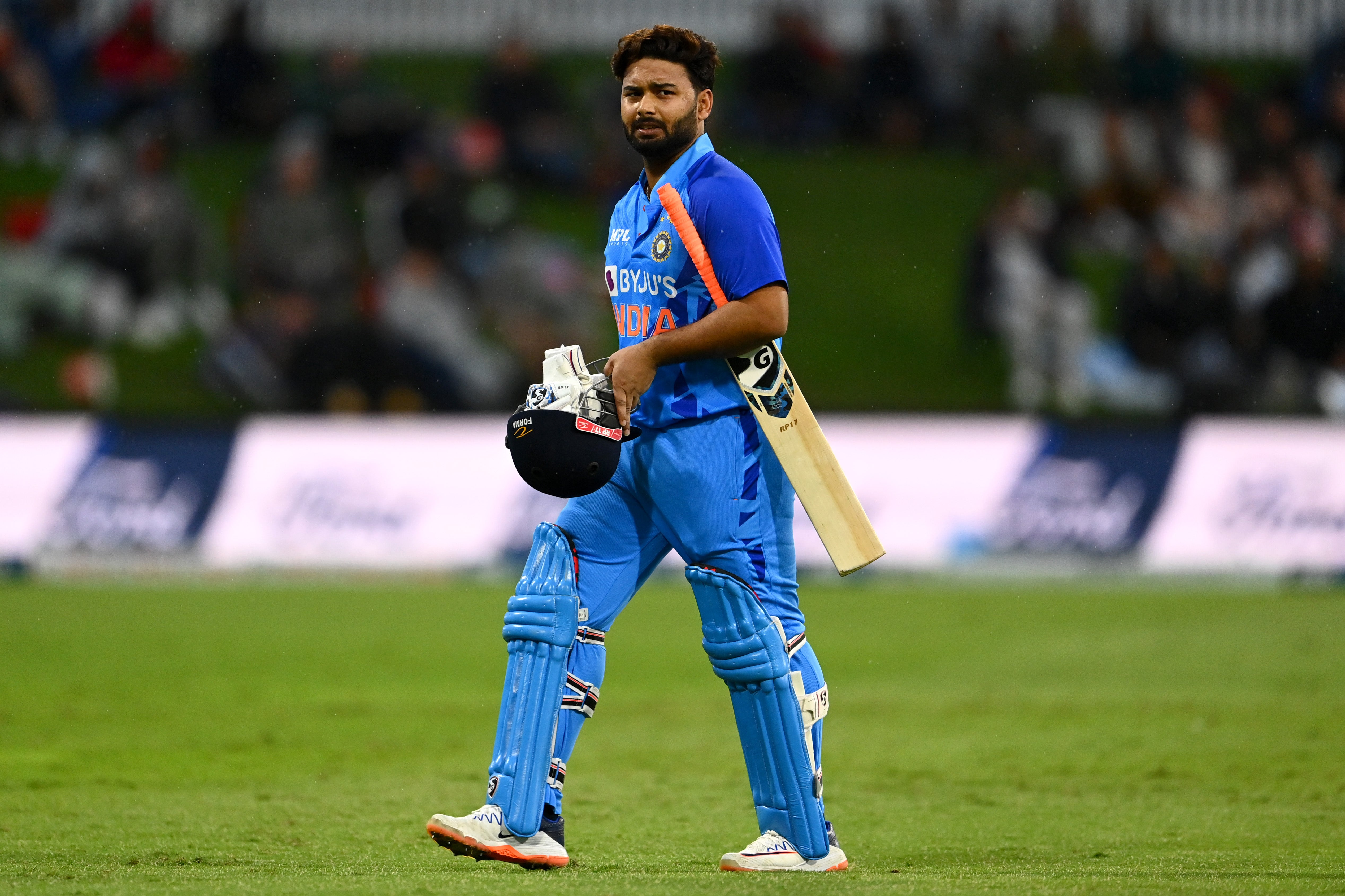 File: Rishabh Pant walks off after being dismissed by Lockie Ferguson of the Black Caps during game two of the T20 International series between New Zealand and India