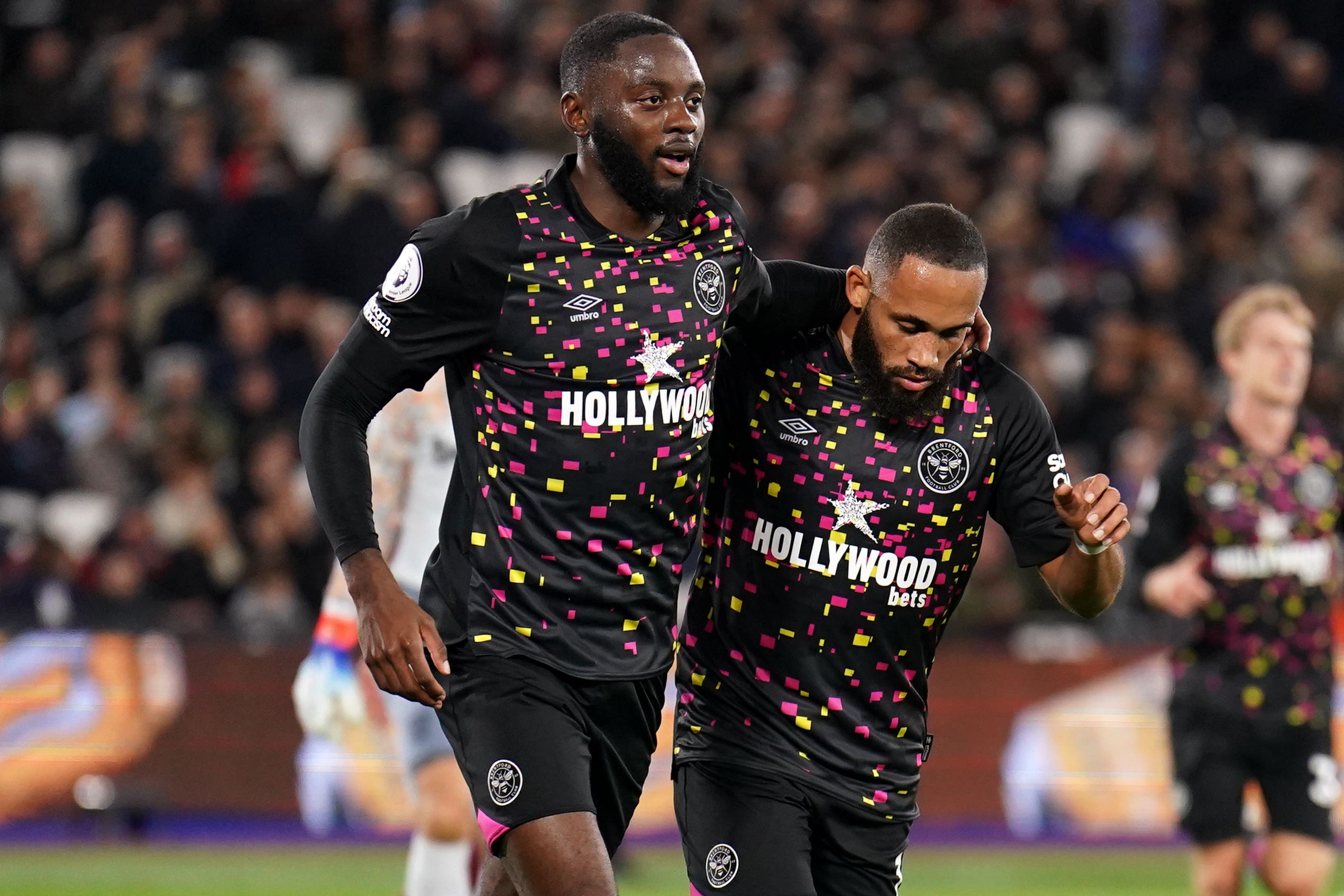 Josh Dasilva (left) scored Brentford’s second goal in their win at West Ham (Zac Goodwin/PA)