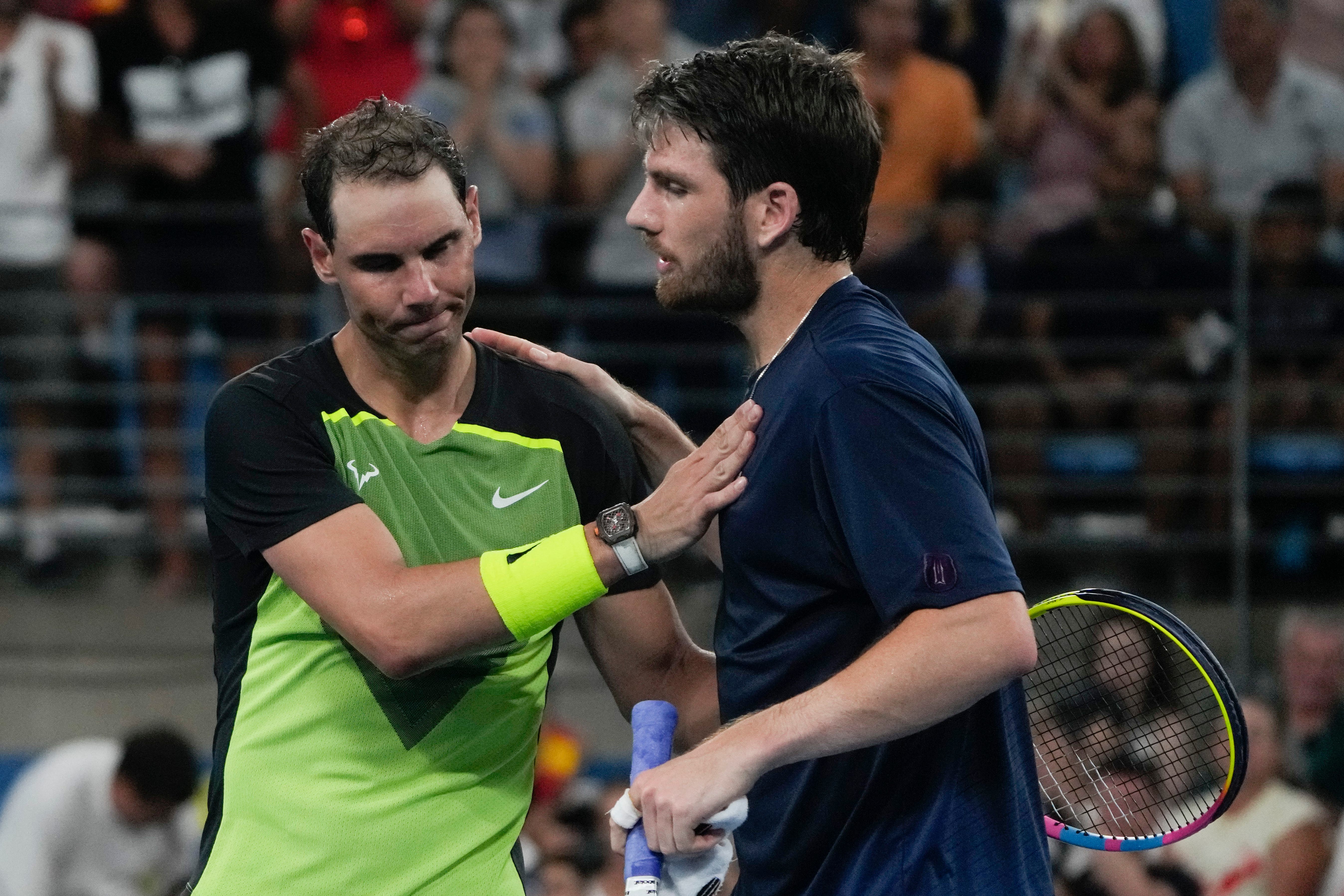 Cameron Norrie, right, defeated Spain’s Rafael Nadal for the first time in his career at the United Cup in Sydney (Mark Baker/AP)