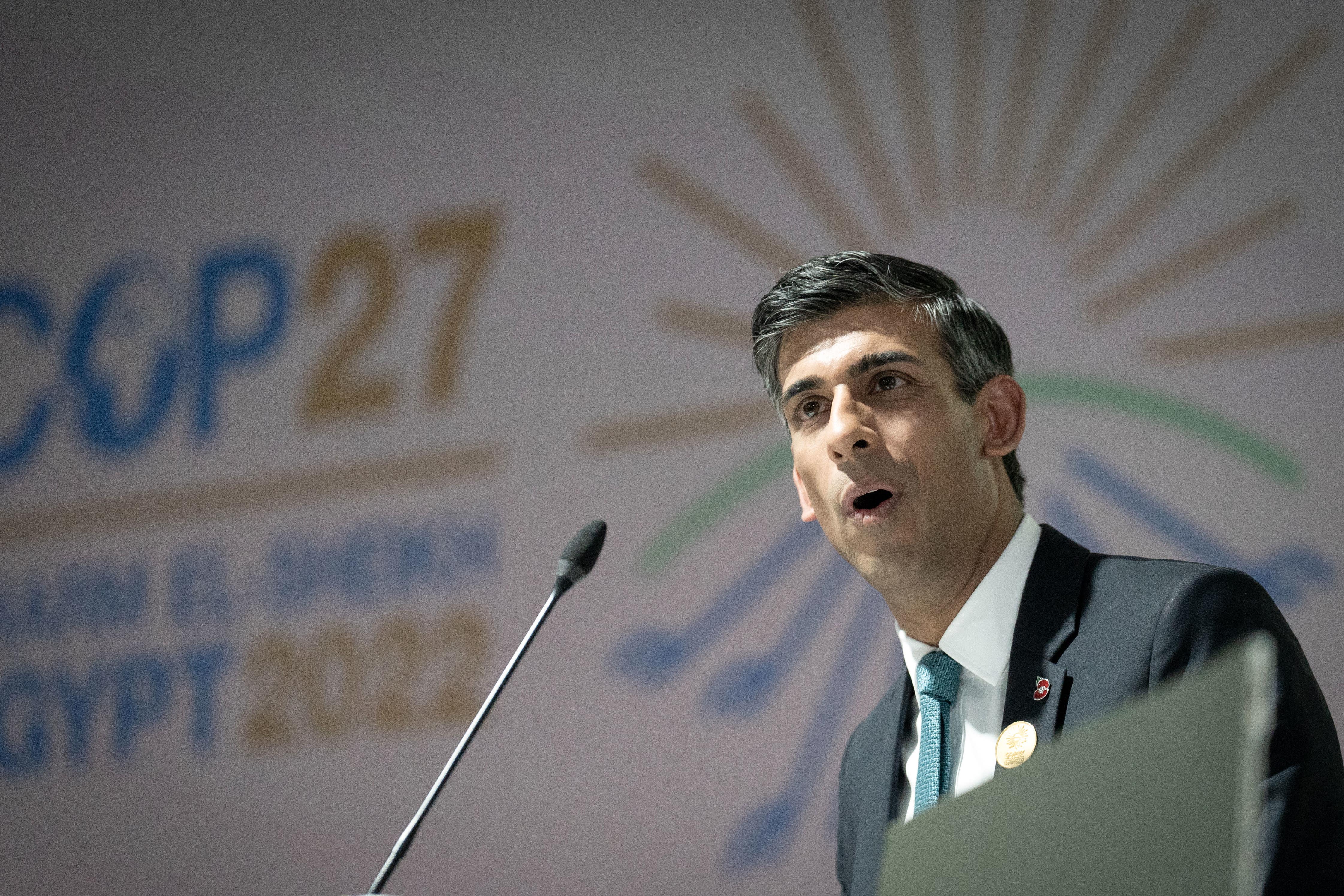 Prime Minister Rishi Sunak at Cop27 (Stefan Rousseau/PA)