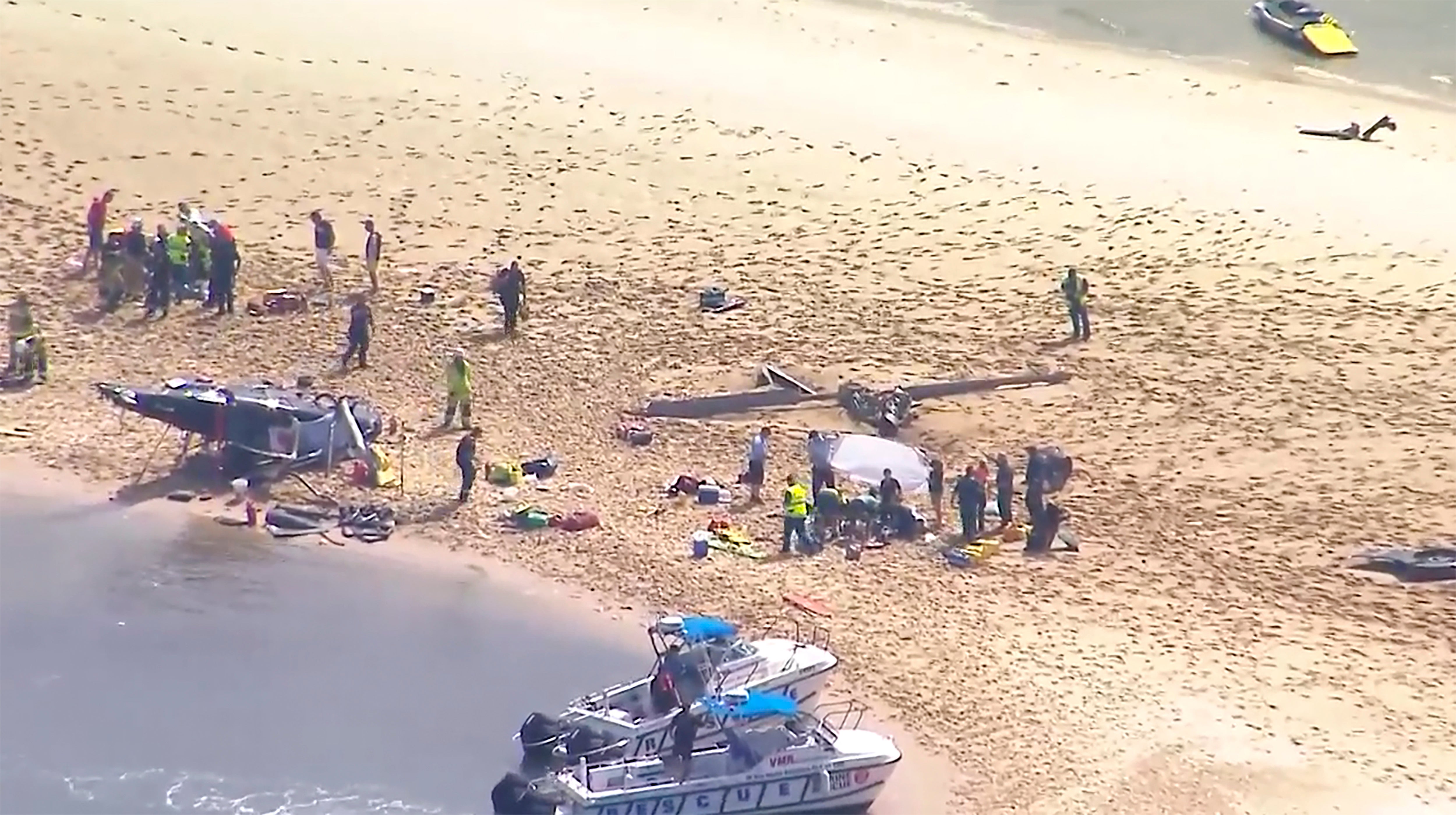 The helicopters crashed above a sand bar