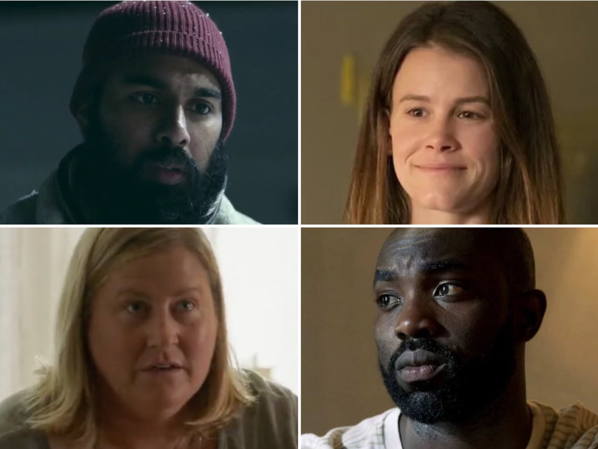 (Clockwise from top left) Himesh Patel in ‘Station Eleven’, Sosie Bacon in ‘As We See It’, Paapa Essiedu in ‘The Lazarus Project’, and Bridget Everett in ‘Somebody Somewhere’