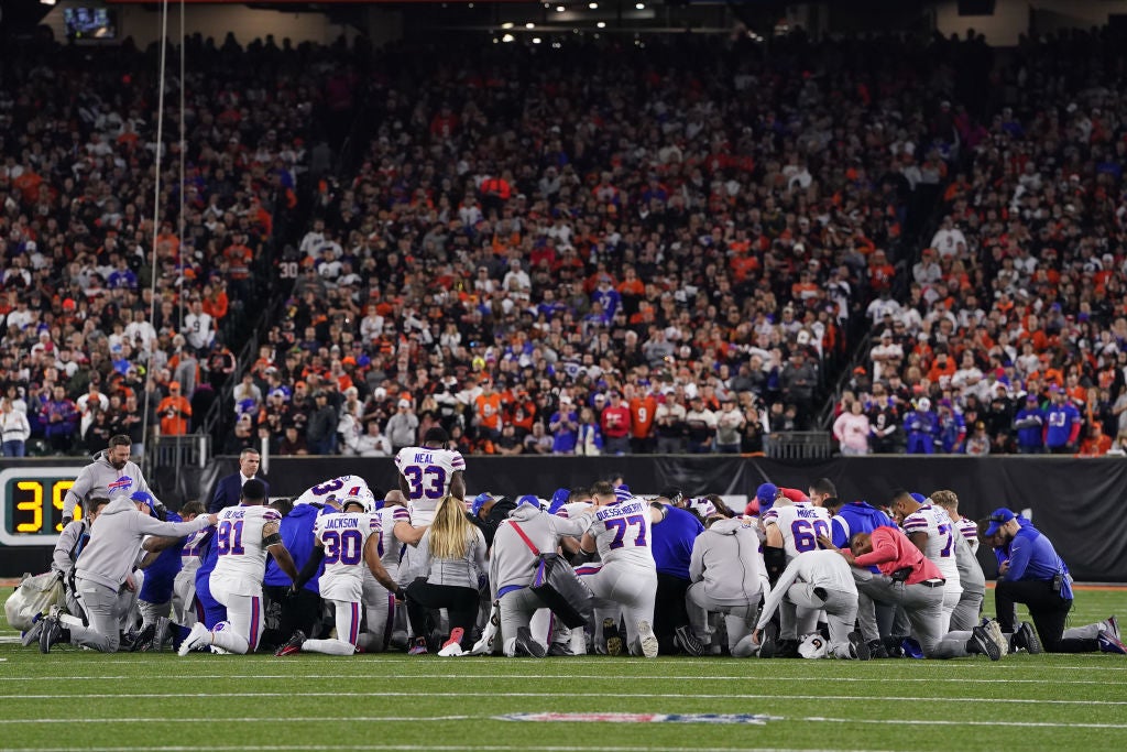 Players of both the Bills and the Bengals were visibly emotional alongside Hamlin on the field