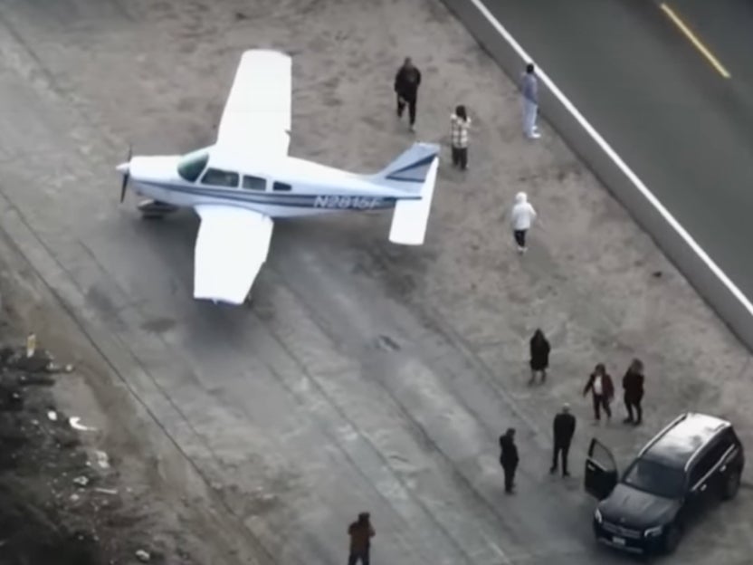 A single-engine airplane flown by Brock Peters, 18, after he was forced to make an emergency landing in California