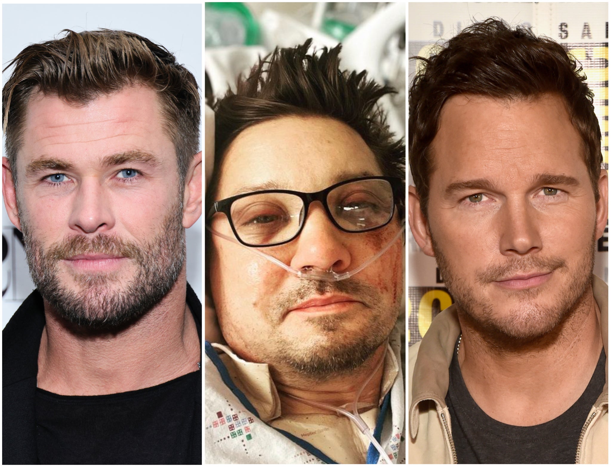 (Left to right) Chris Hemsworth, Jeremy Renner and Chris Pratt