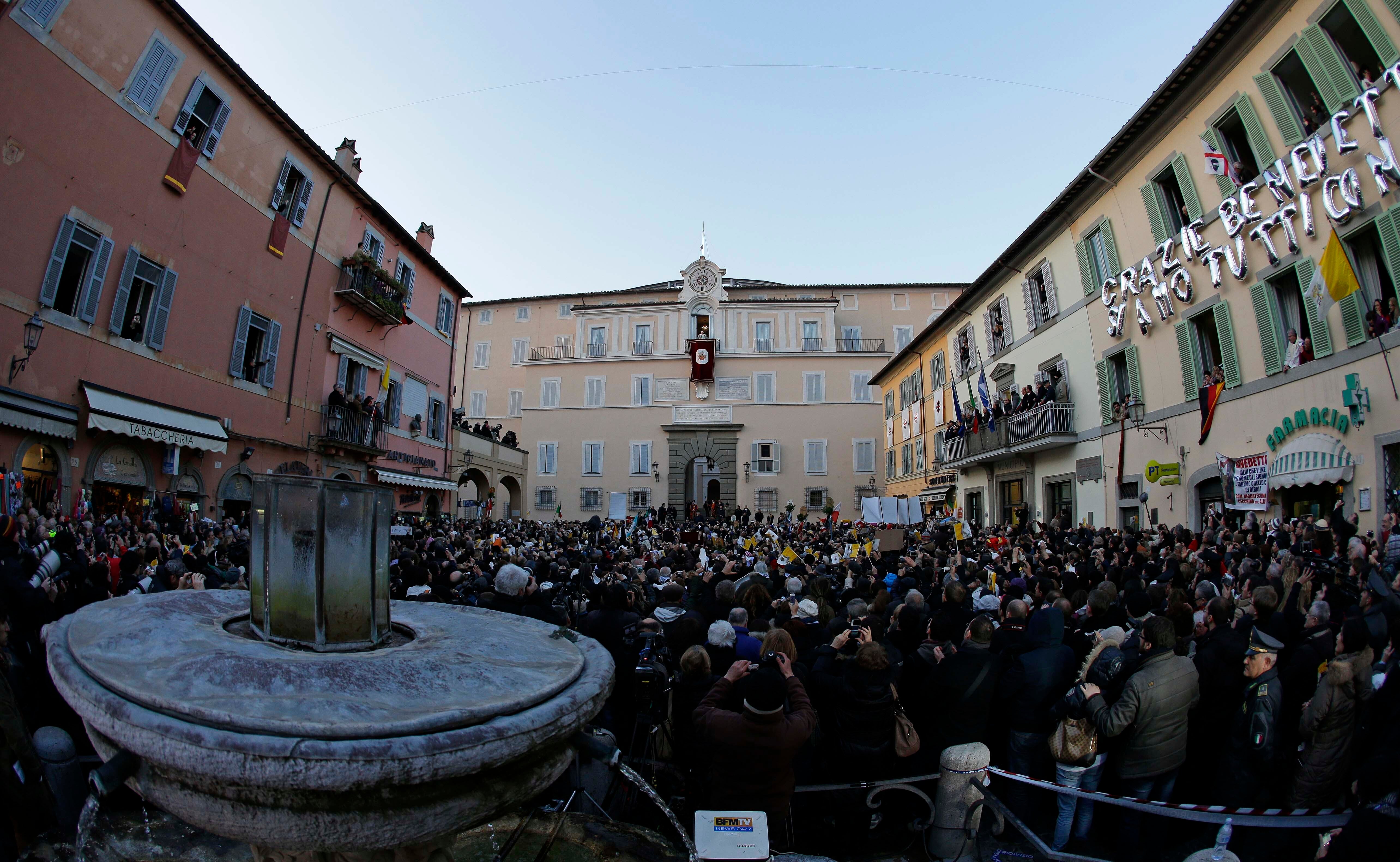 Pope Benedict greets the faithful at his summer residence of Castel Gandolfo