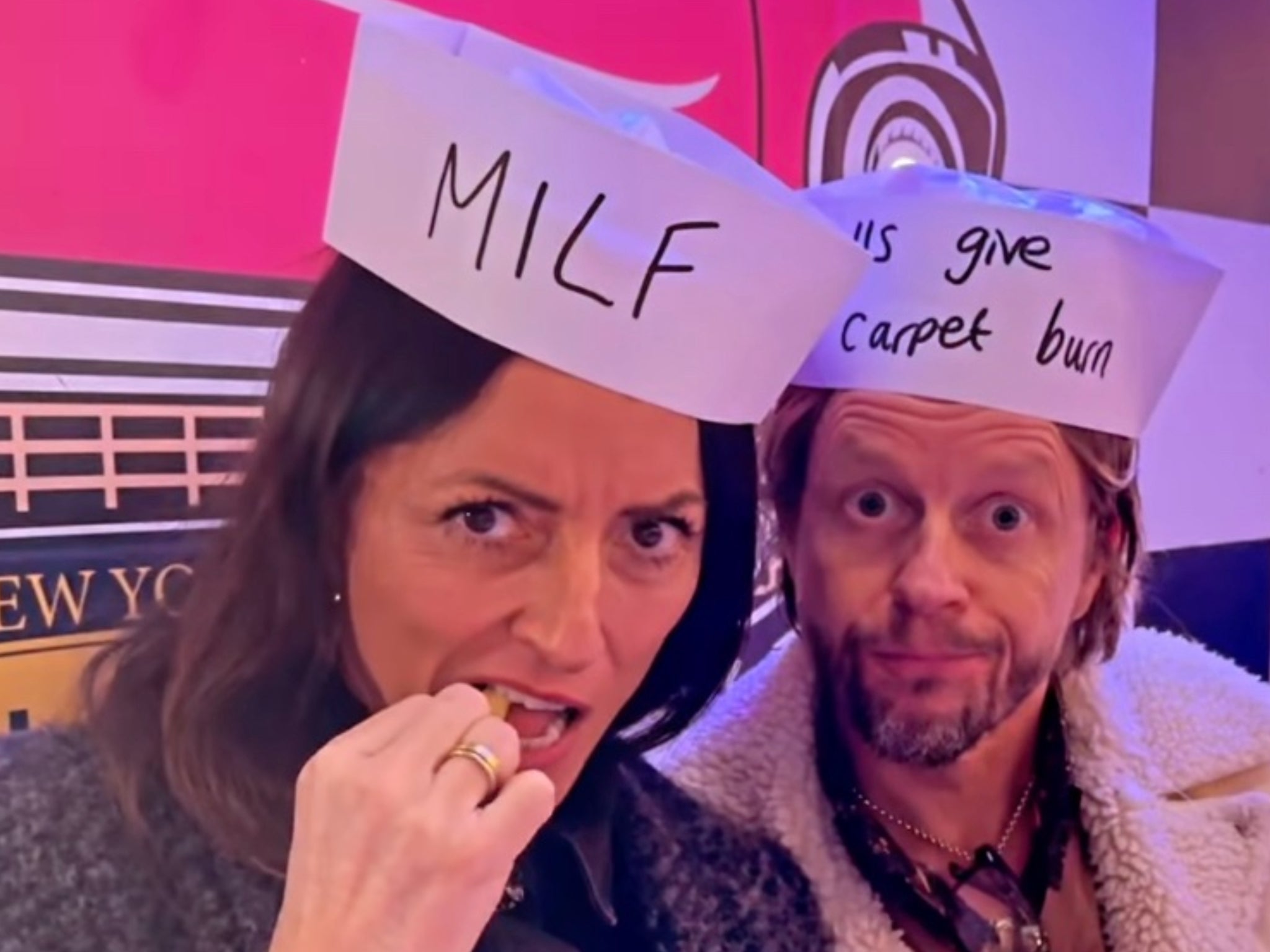 The presenter was provided with a paper hat with ‘milf’ written on it.