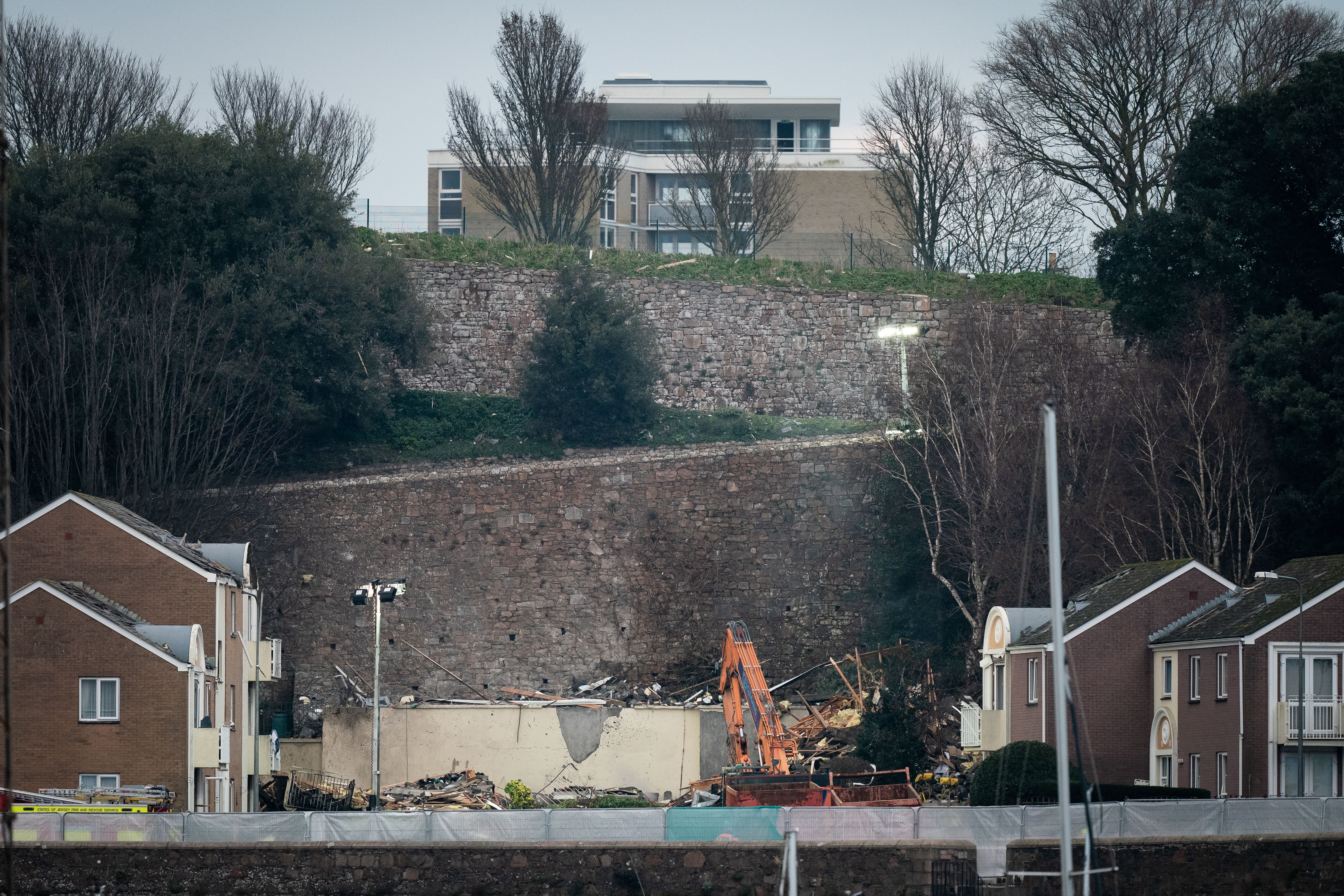 The scene of an explosion and fire at a block of flats in St Helier, Jersey (Aaron Chown/PA)