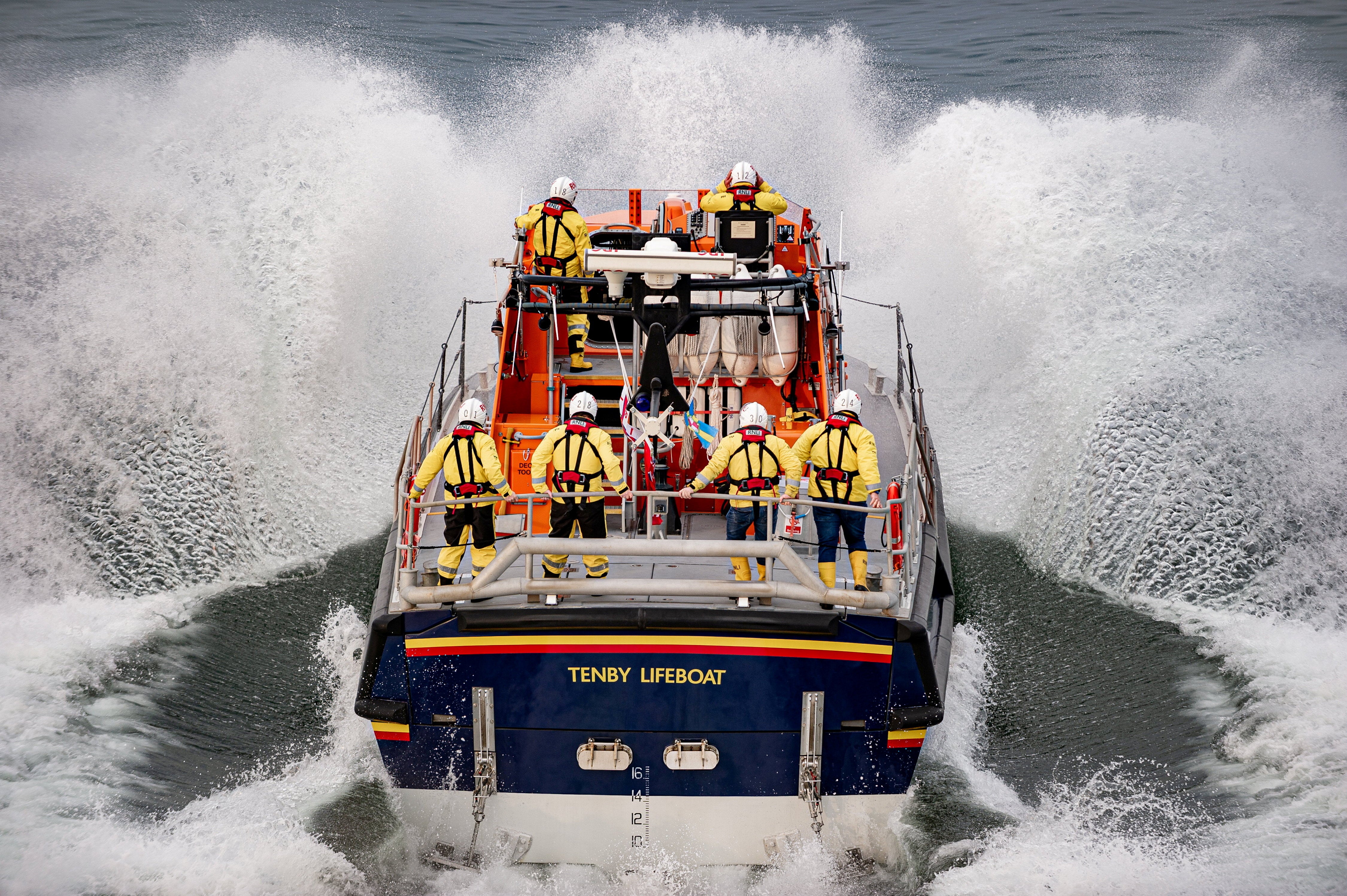 Photographer Adam Jones captured impressive images of the Tenby Lifeboat launching on a training run