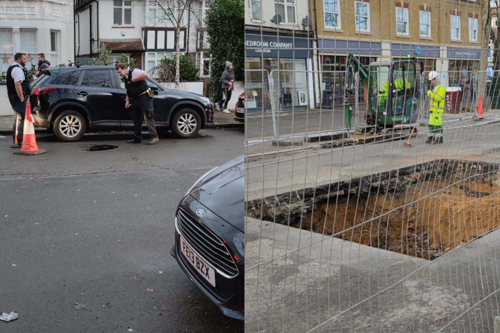 A sinkhole has closed a road in Teddington (Sam Parkes/PA)