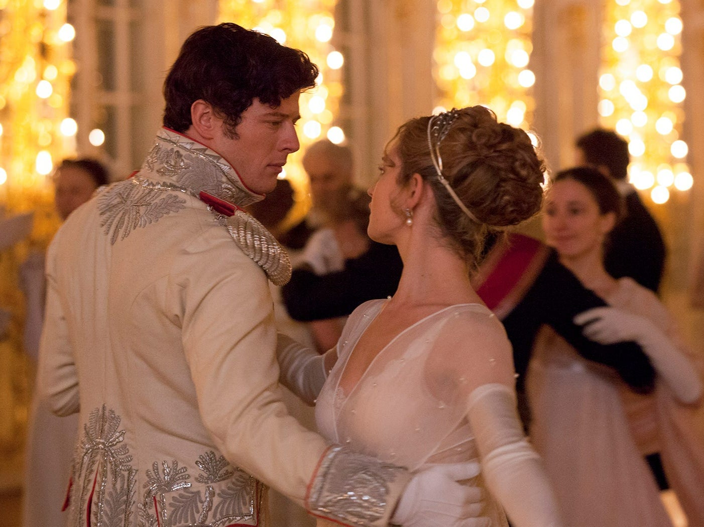 Norton and Lily James in ‘War & Peace’, which was filmed in Russia