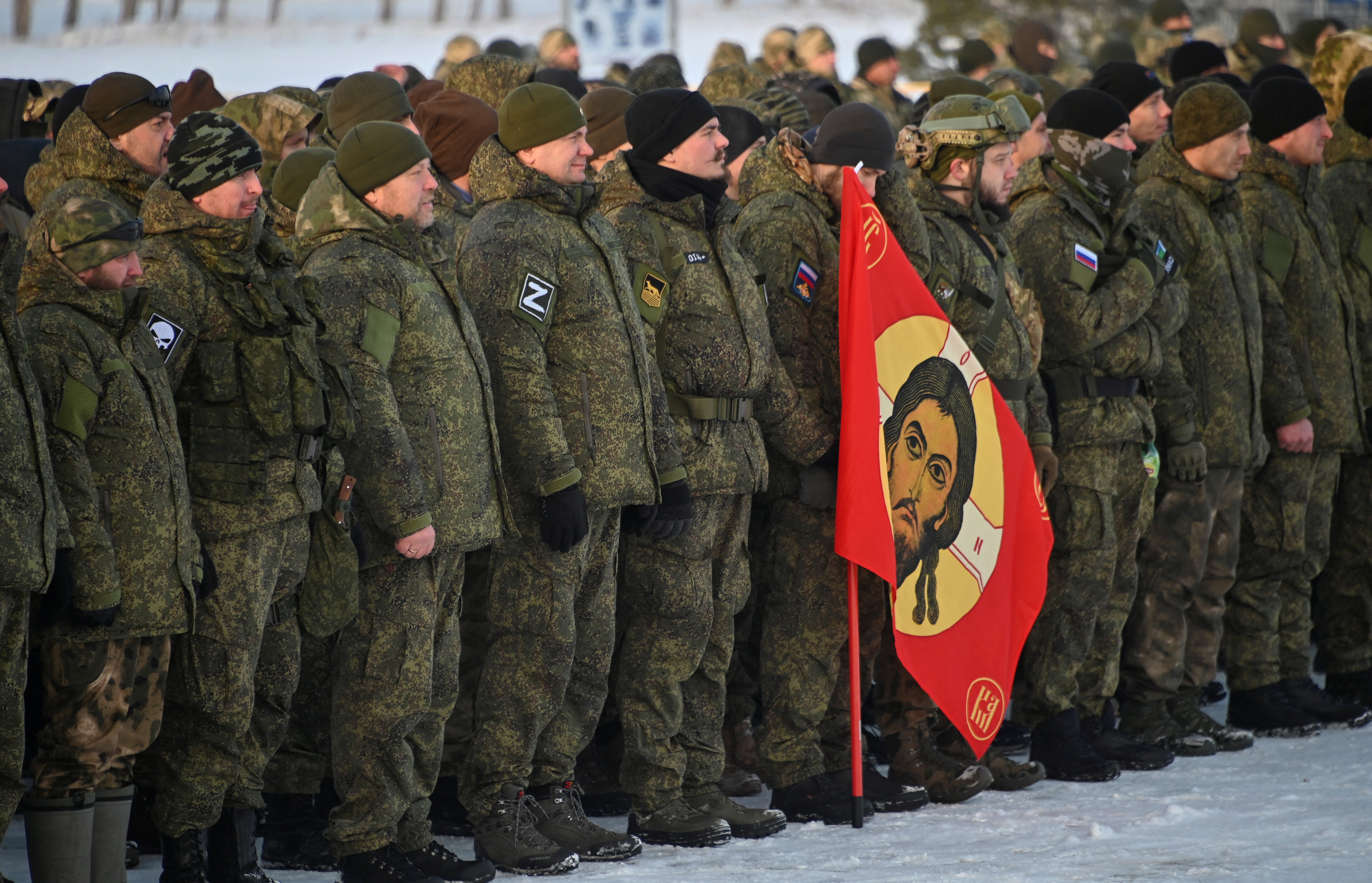 Reservists gather in Omsk, Russia, for a ceremony