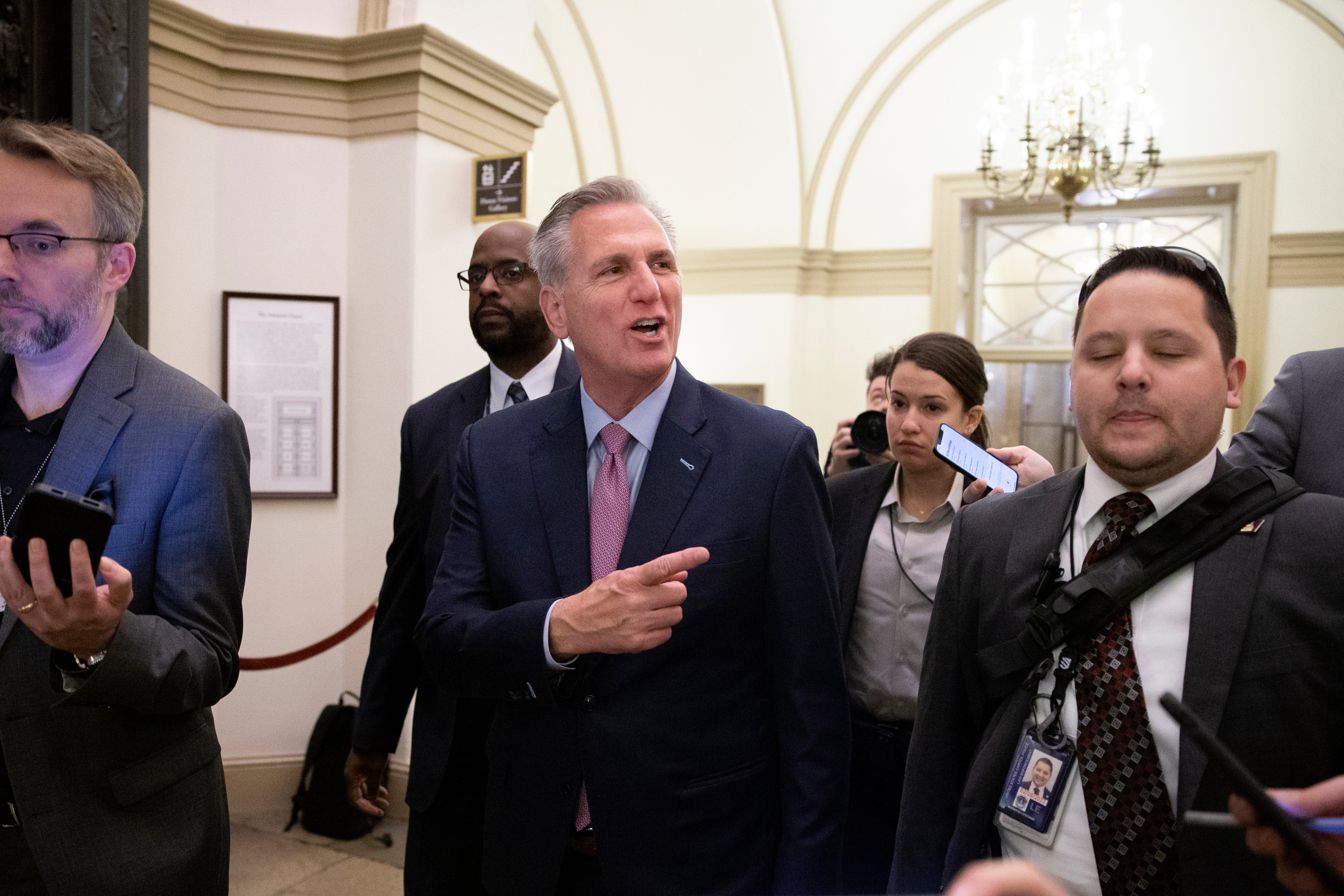 House Republican Leader Kevin McCarthy enters the US Capitol on 6 January as lawmakers reconvene for a fourth day of voting for House Speaker.