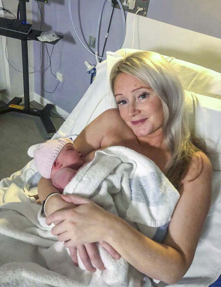 Hannah in the hospital with Ruby-Lu