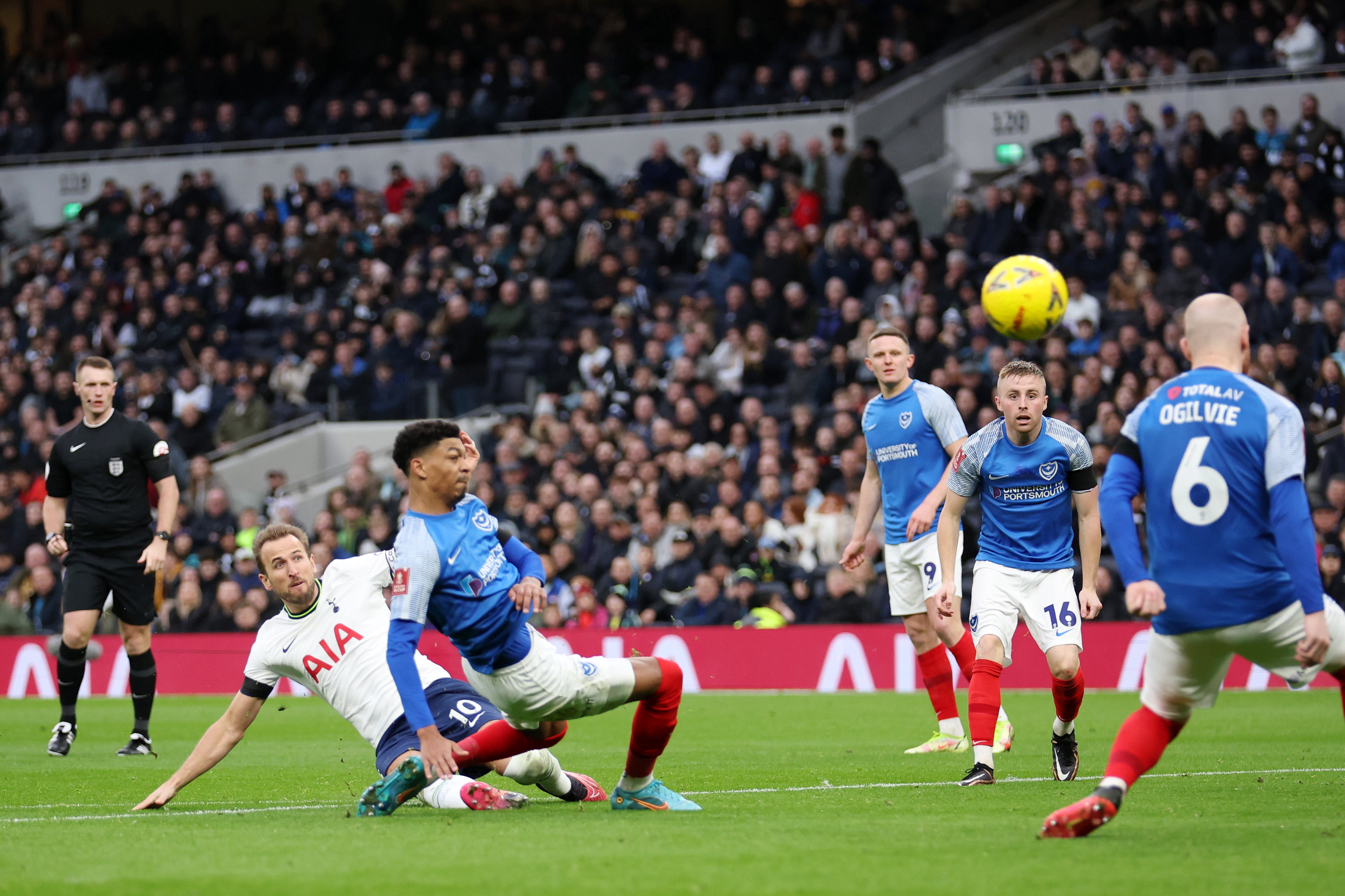 Harry Kane slots home Tottenham’s winner against Portsmouth