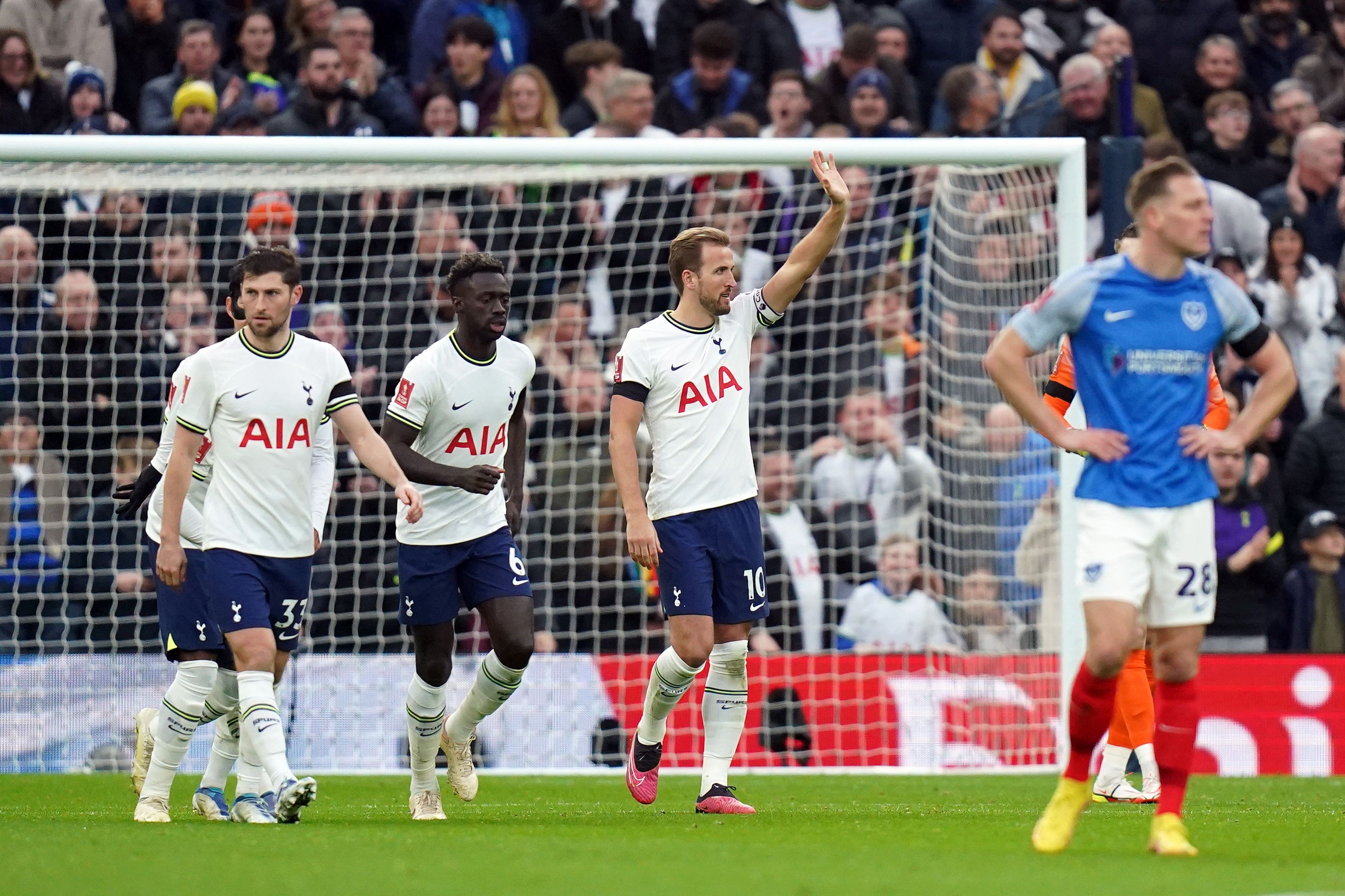 Harry Kane celebrates after scoring against Portsmouth