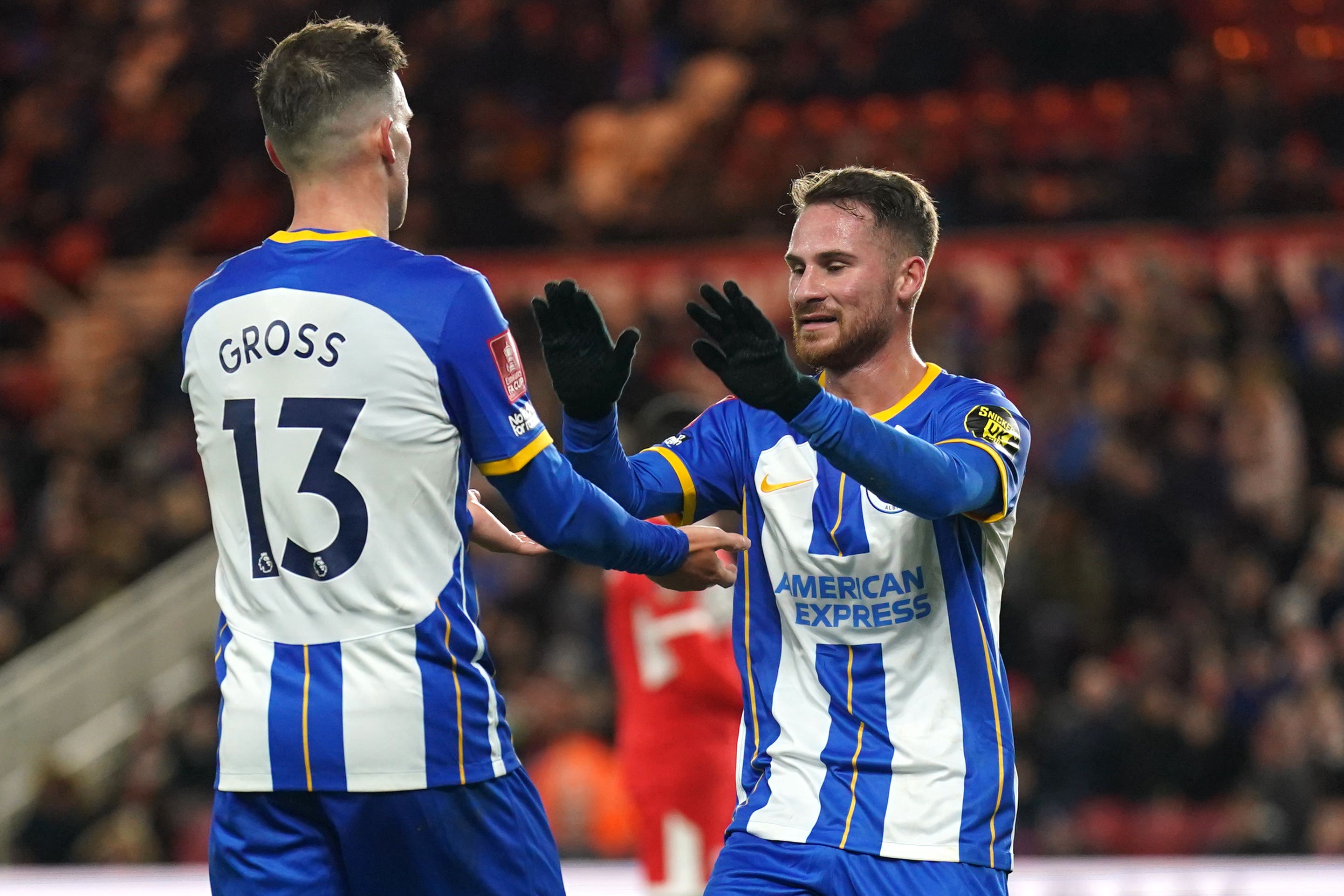 Alexis Mac Allister, right, netted twice as Brighton beat Middlesbrough in the FA Cup (Owen Humphreys/PA)