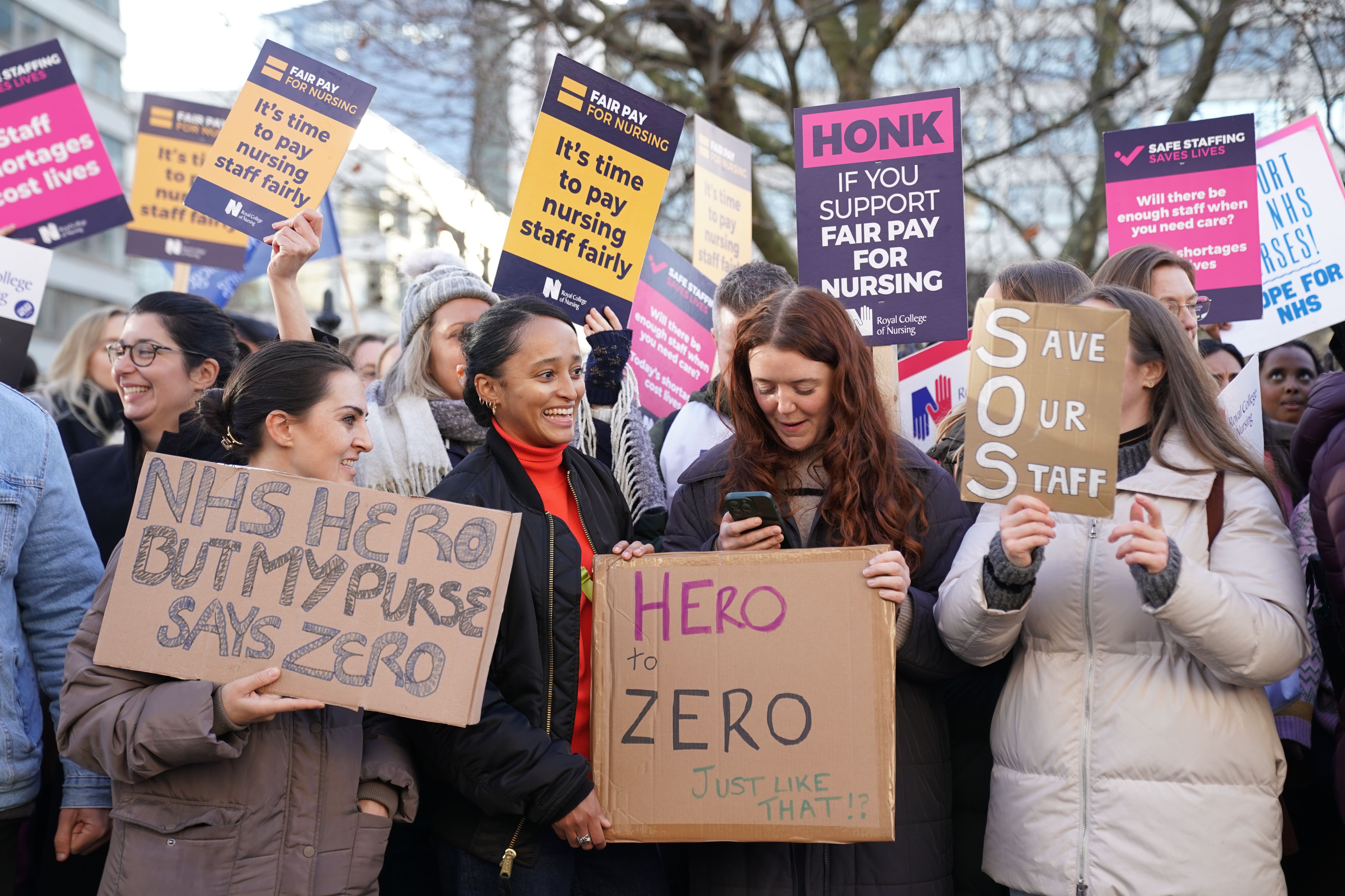 Members of the Royal College of Nursing on the picket line (PA)