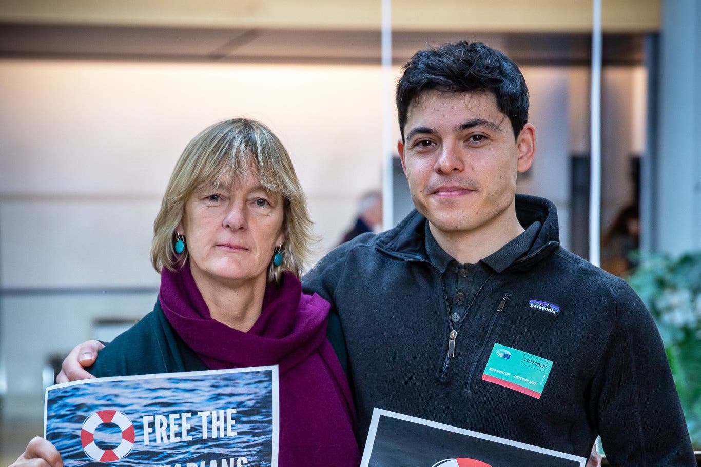 Green Party MEP Grace O’Sullivan and Irish rescue worker Sean Binder (Green Party/PA)