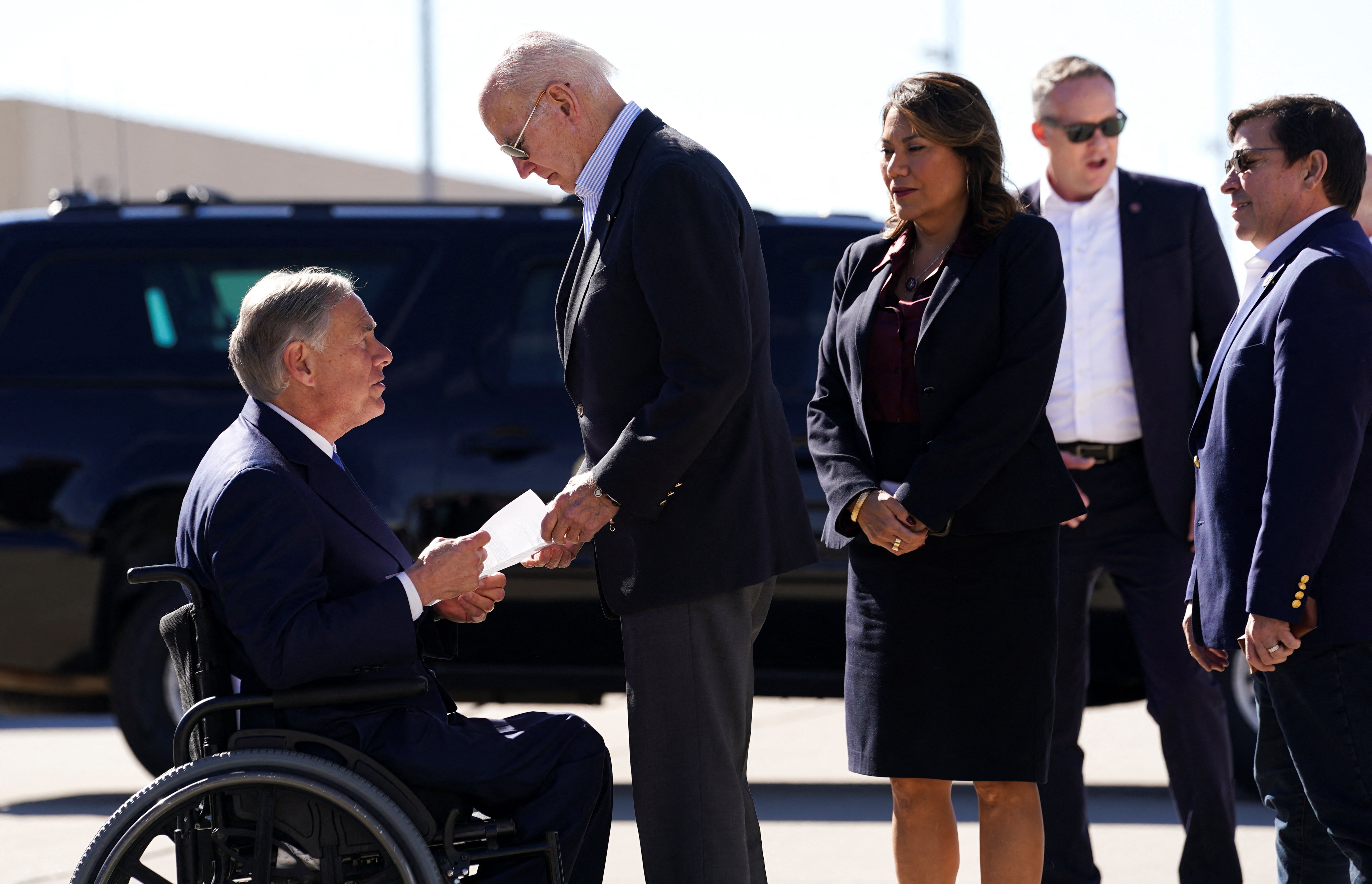 President Joe Biden meets Texas Governor Greg Abbott in El Paso, Texas