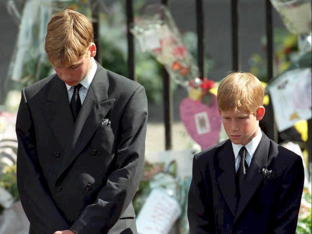 Prince William and Prince Harry at their mother’s funeral in 1997