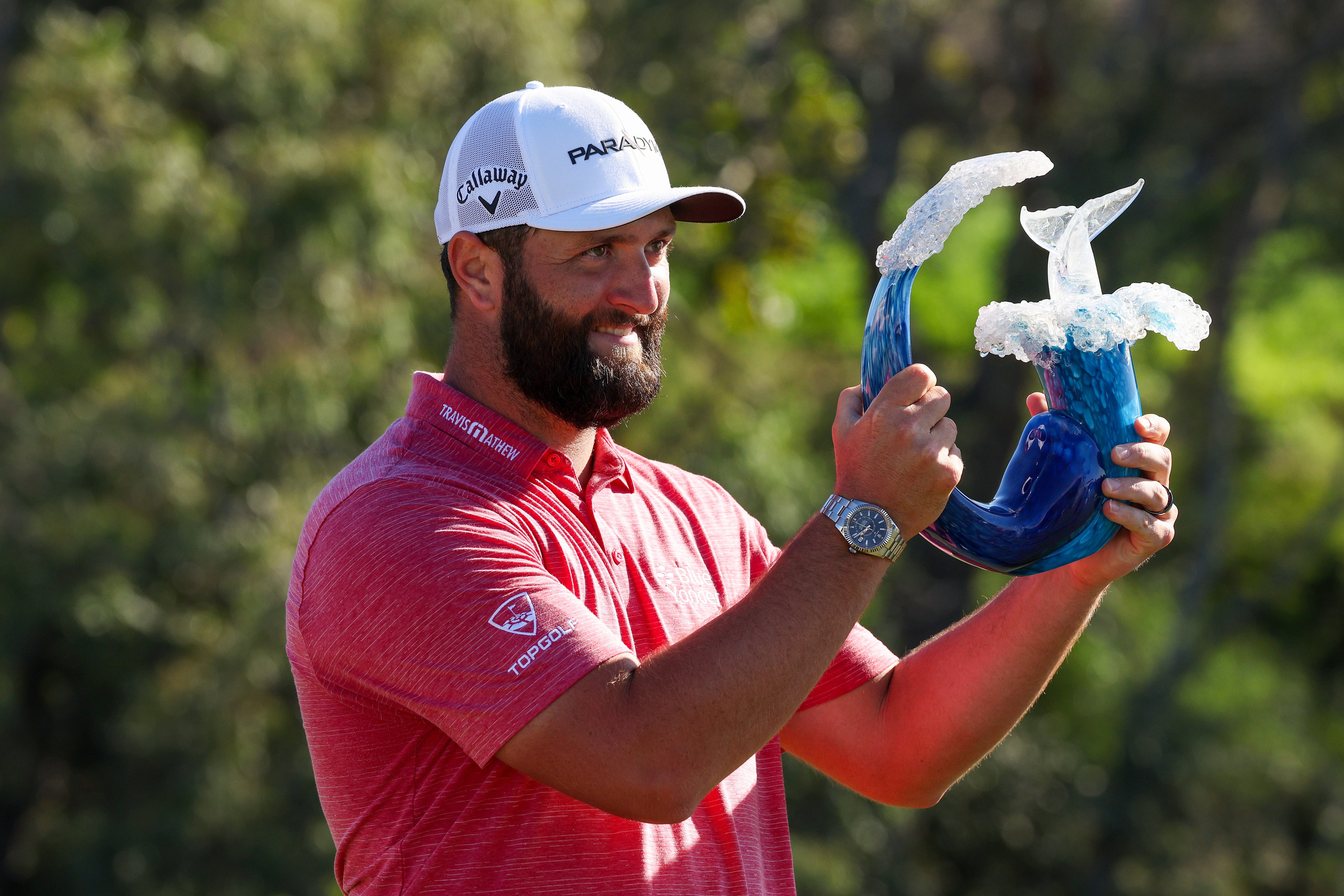 Jon Rahm celebrates after winning the Sentry Tournament of Champions