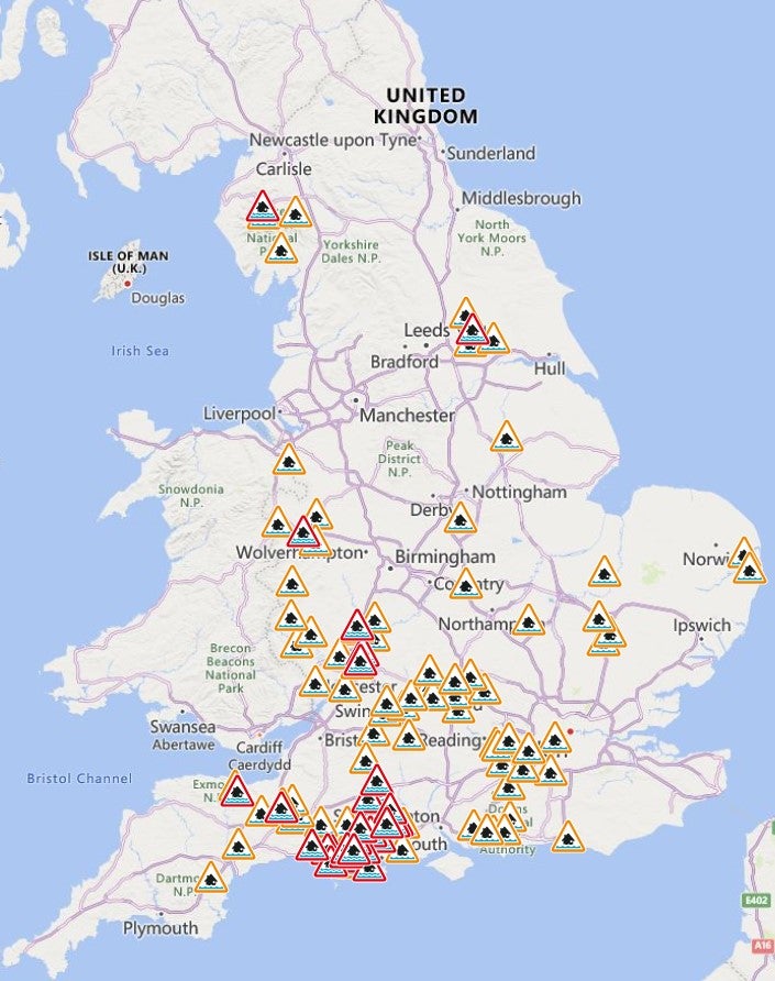 The Environment Agency has warned of risk from flooding across many parts of England on Tuesday