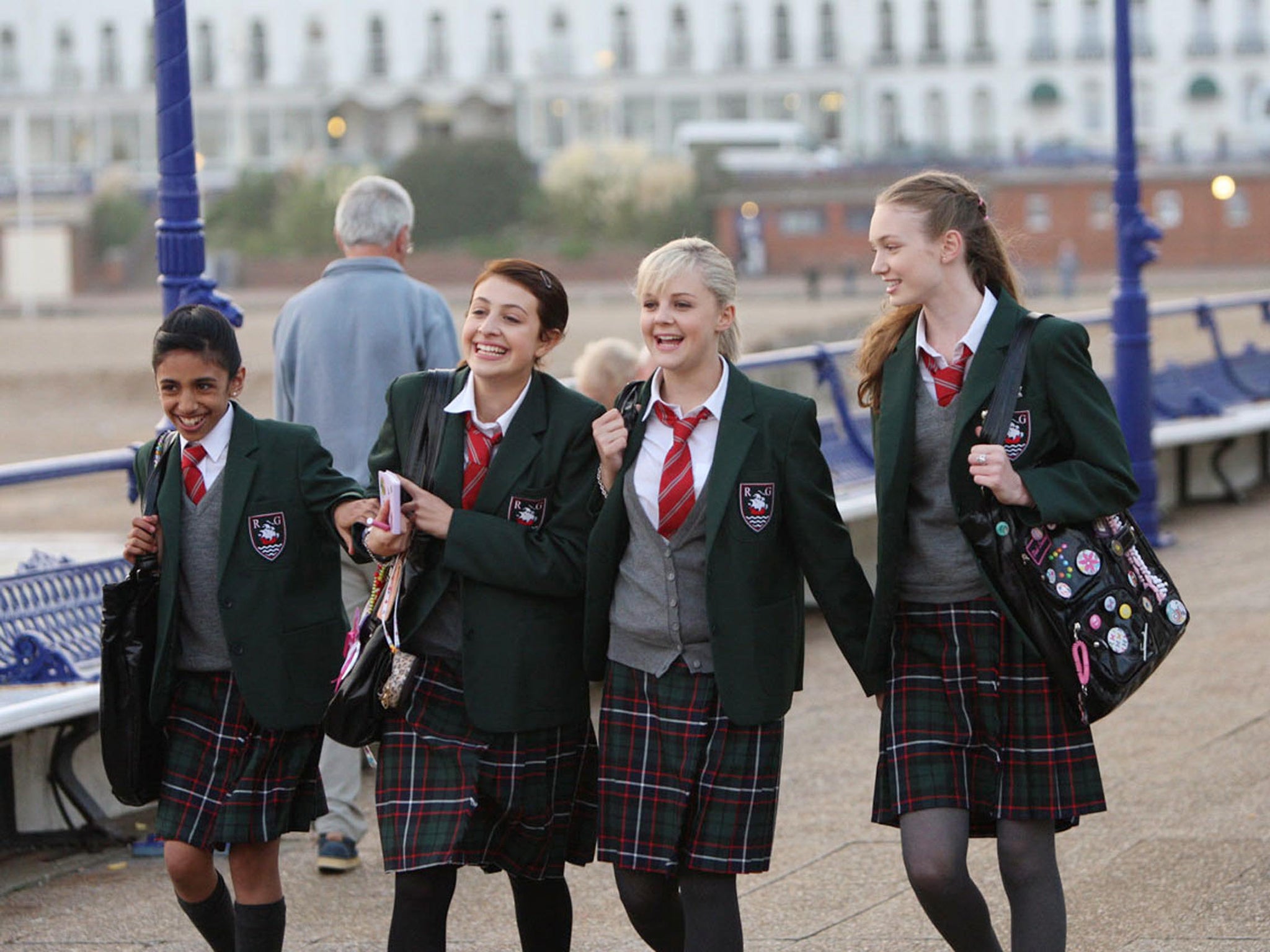 Georgia Groome (second from left) and the cast of ‘Angus, Thongs and Perfect Snogging’