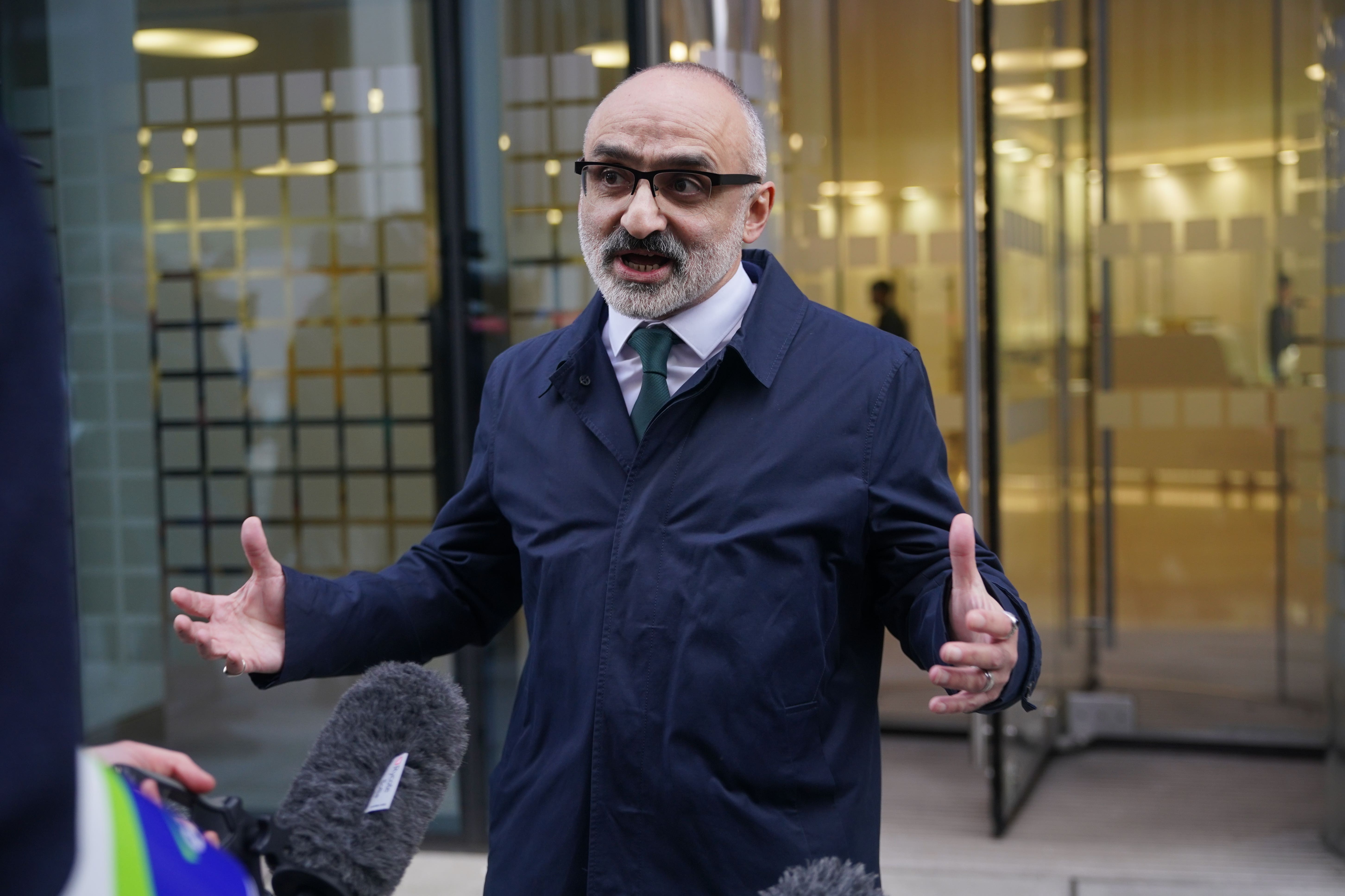 Unite lead national officer Onay Kasab speaks to the media (Yui Mok/PA)