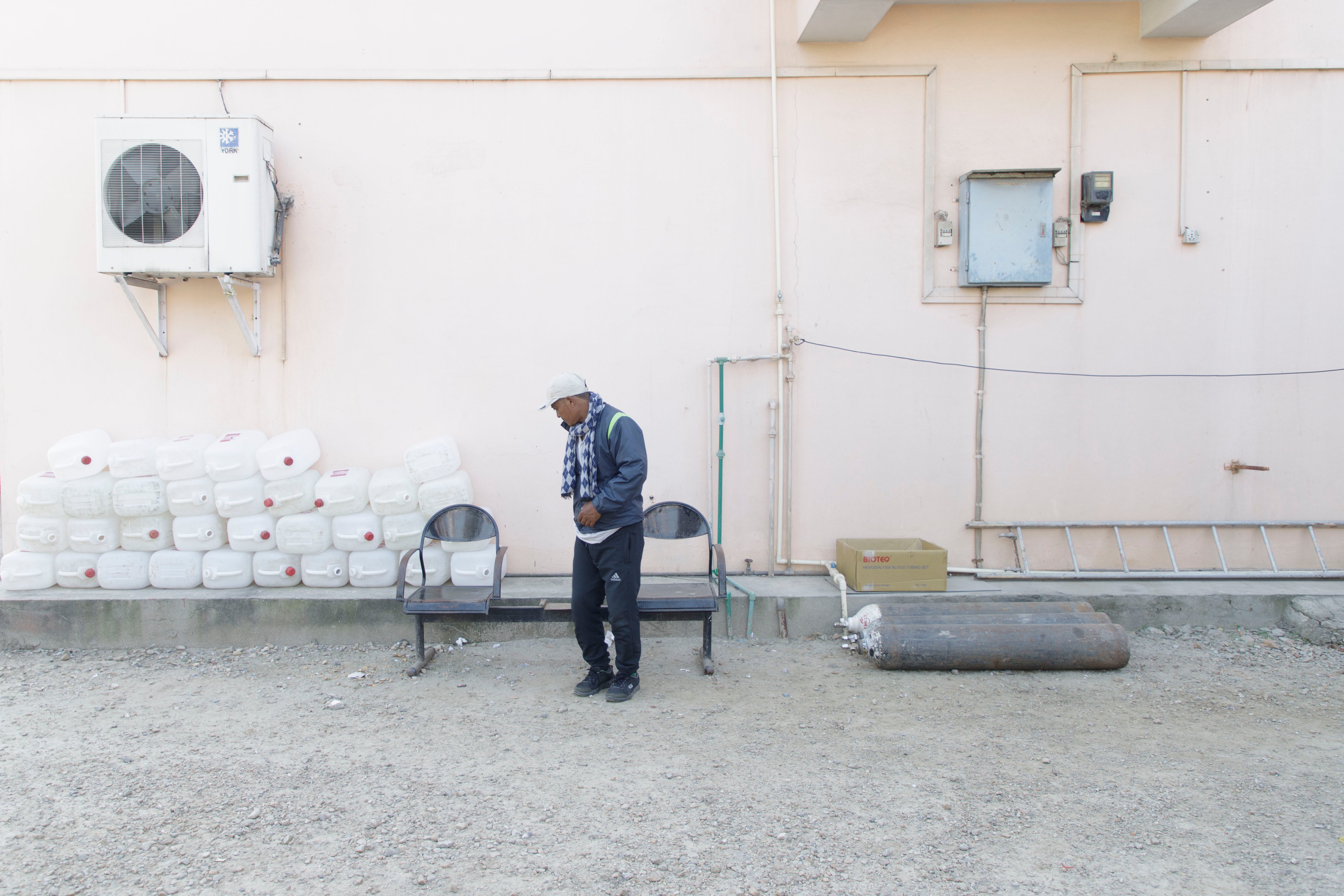 Sak Bahadur Chhantyal waits at the National Kidney Centre