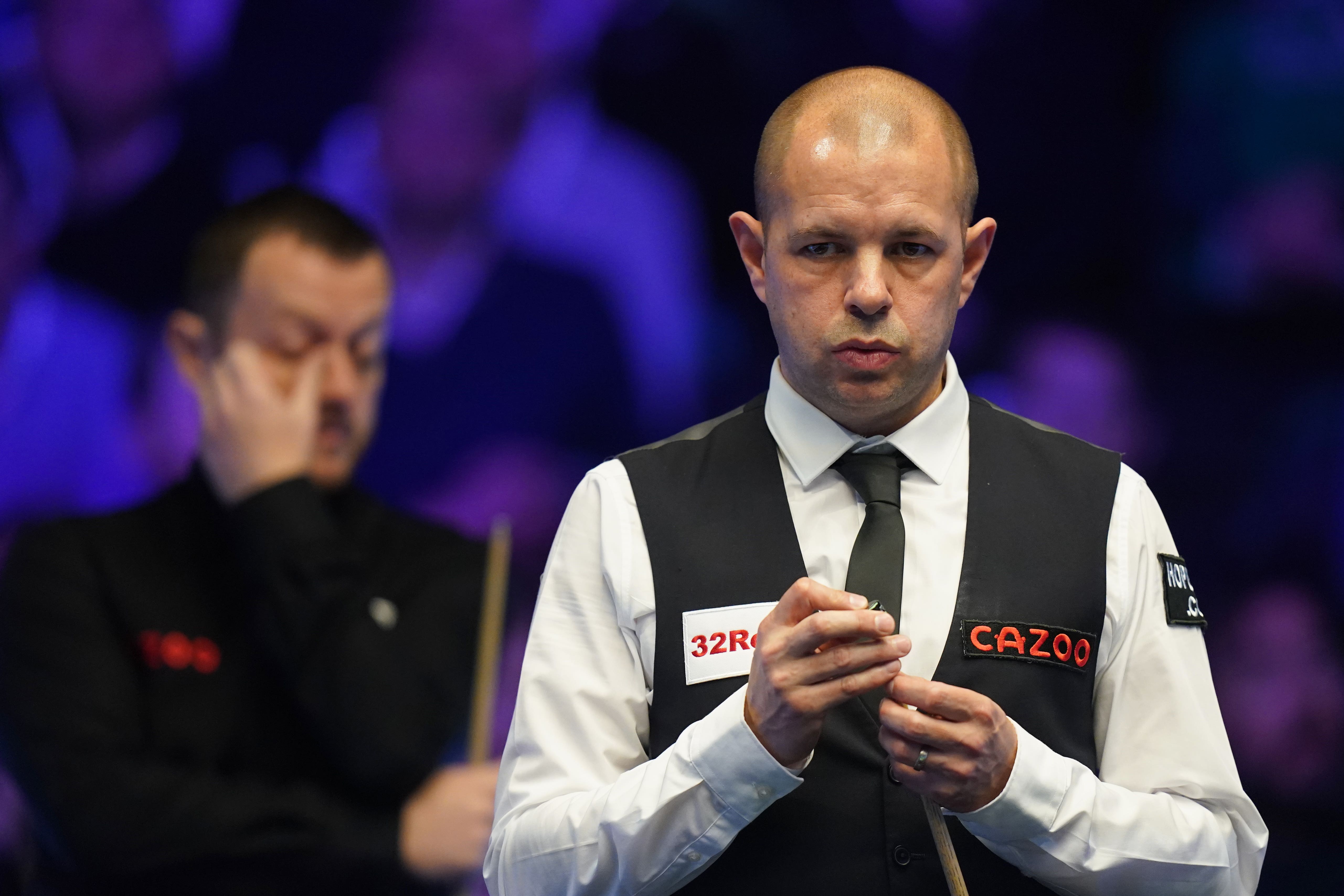 Barry Hawkins (pictured right) beat Mark Allen 6-0 in the first round of the Cazoo Masters at Alexandra Palace (Adam Davy/PA)