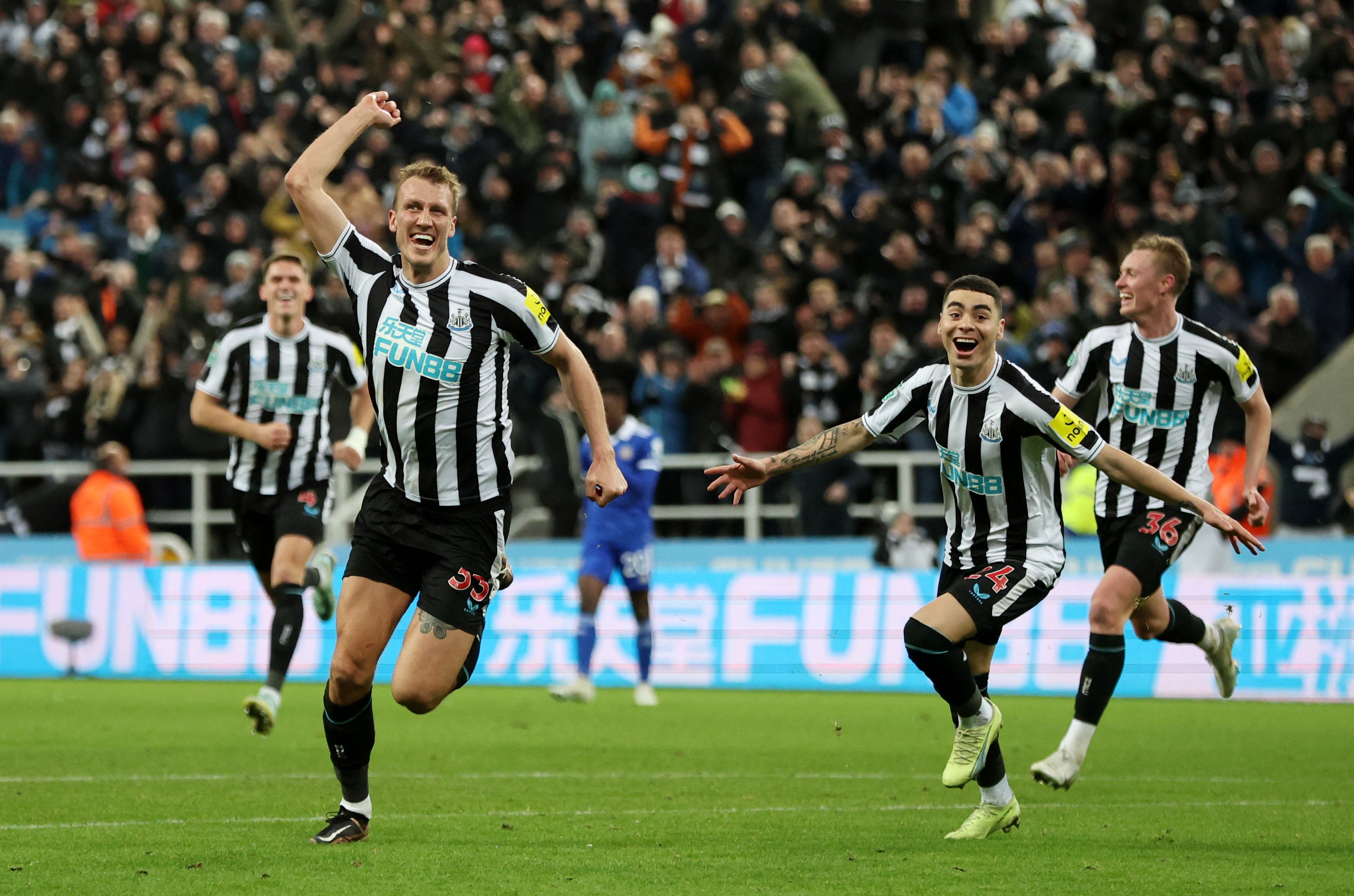 Dan Burn celebrates breaking the deadlock at St James’ Park