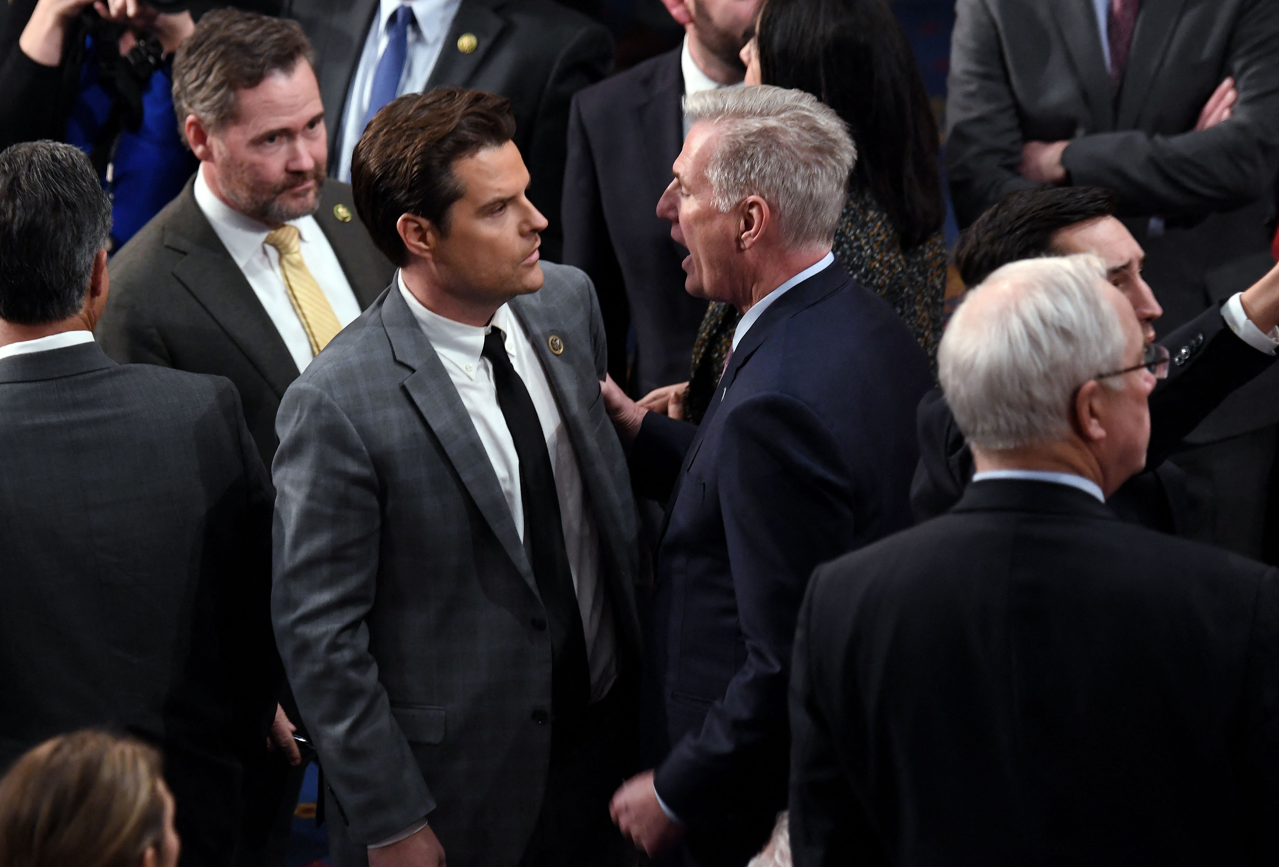 Matt Gaetz, left, eventually voted ‘present’ to allow Kevin McCarthy to be elected House Speaker