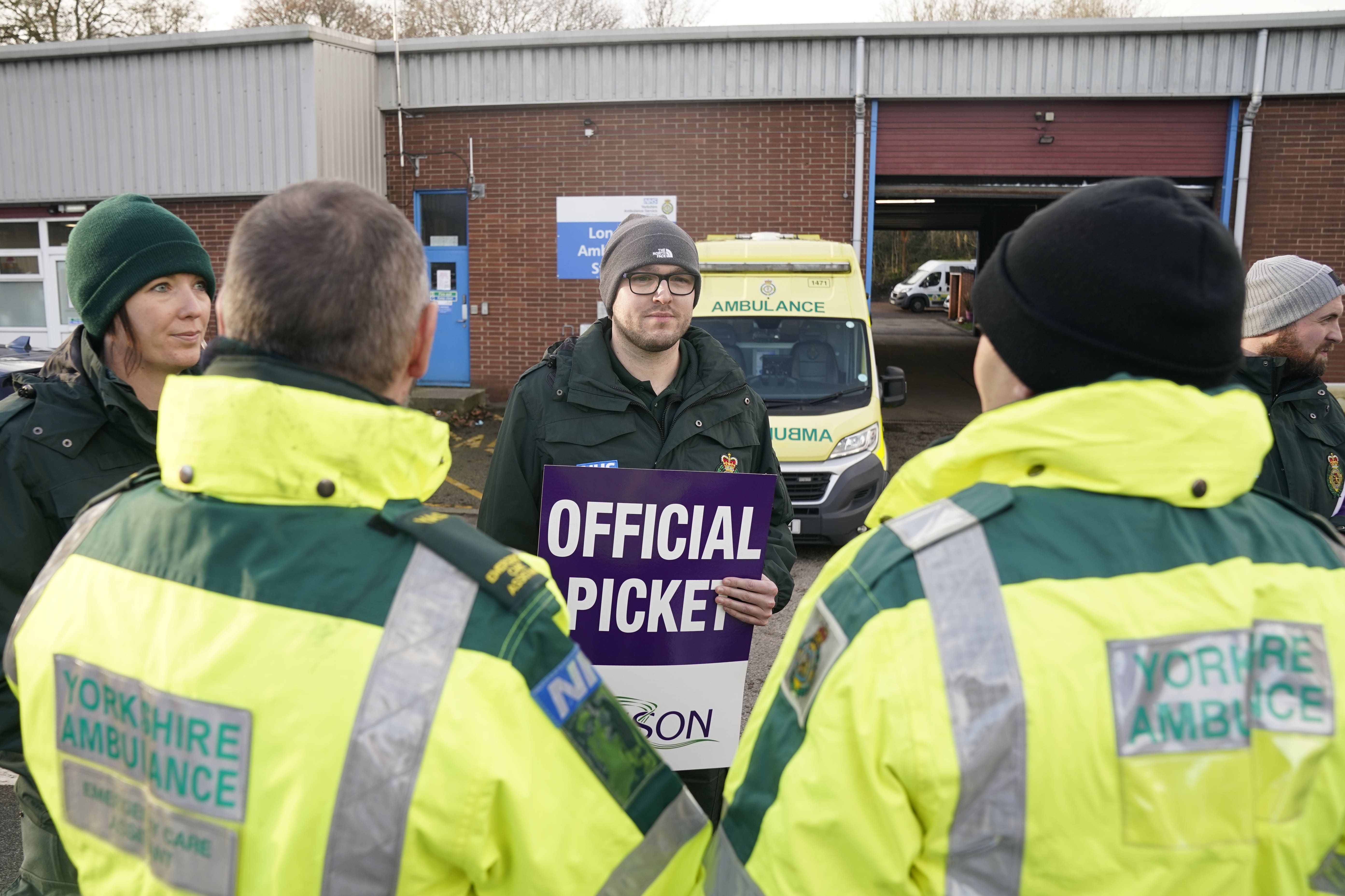 Ambulance workers on the picket line outside Longley ambulance station in Sheffield