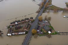 Aerial images show UK town almost cut off by flood water