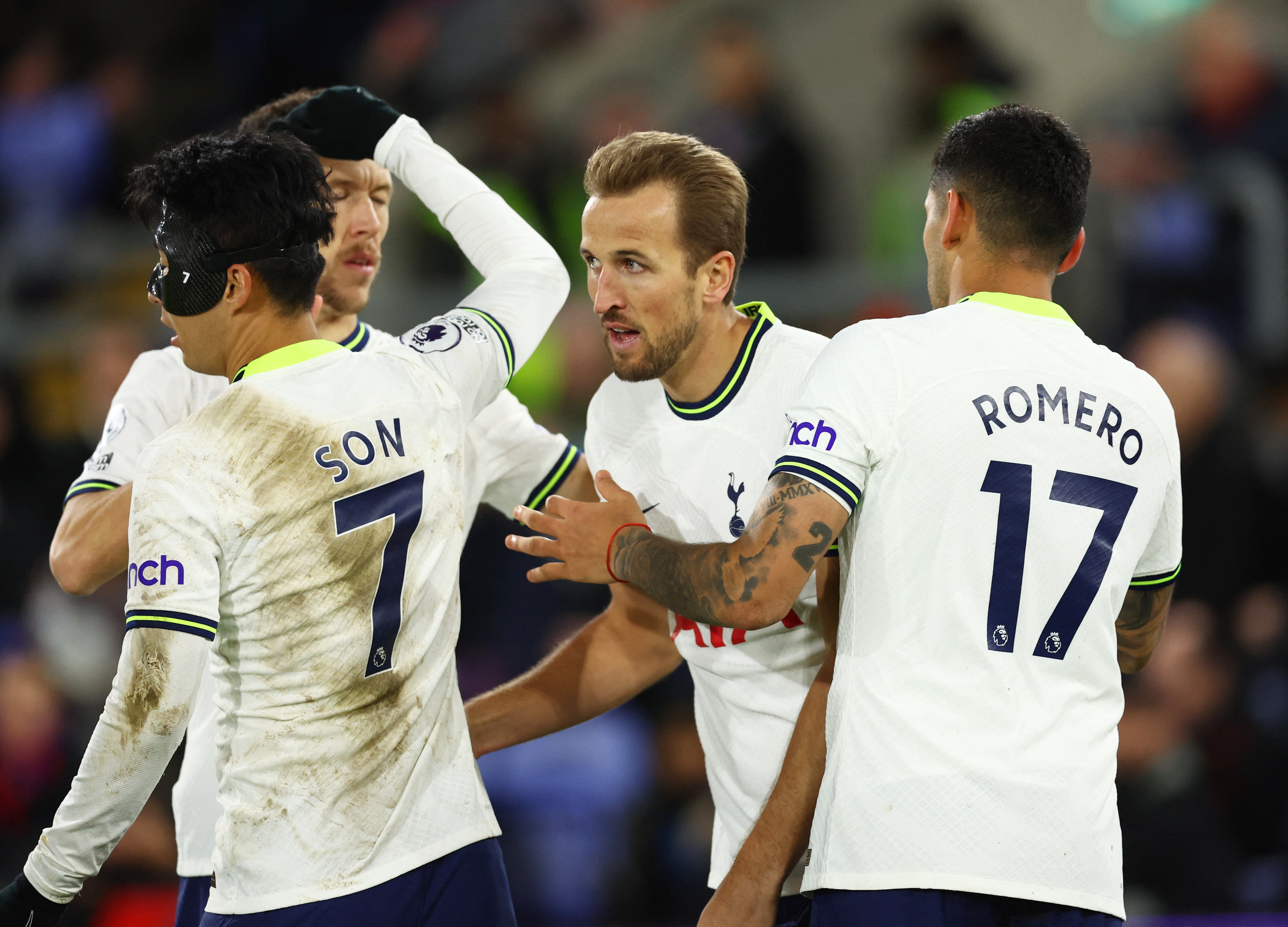 Harry Kane and Spurs teammates celebrate the England striker’s opener in the win against Crystal Palace at Selhurst Park