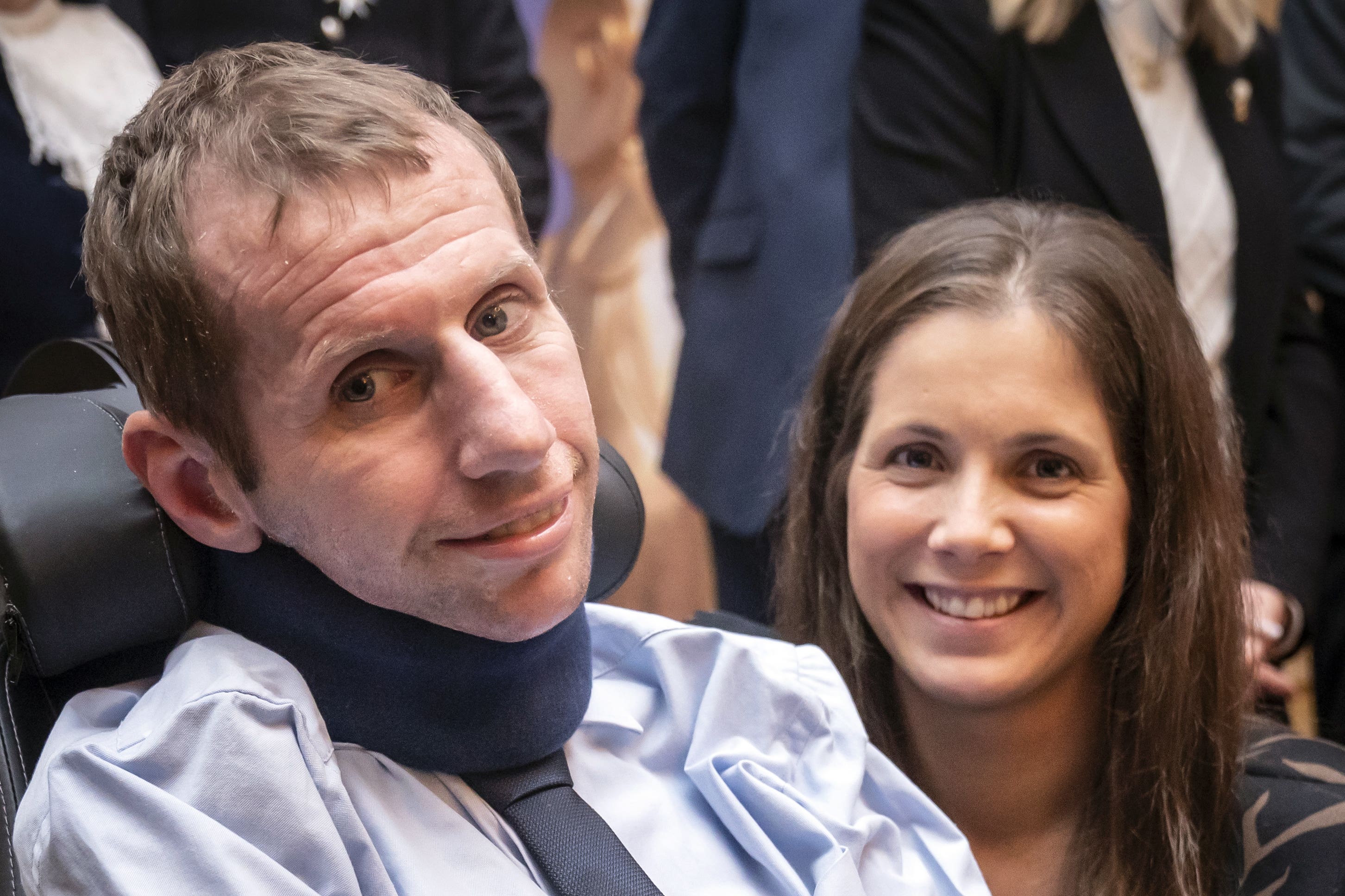 Rob Burrow with wife Lindsey Burrow before he was given the freedom of Leeds (Danny Lawson/PA)