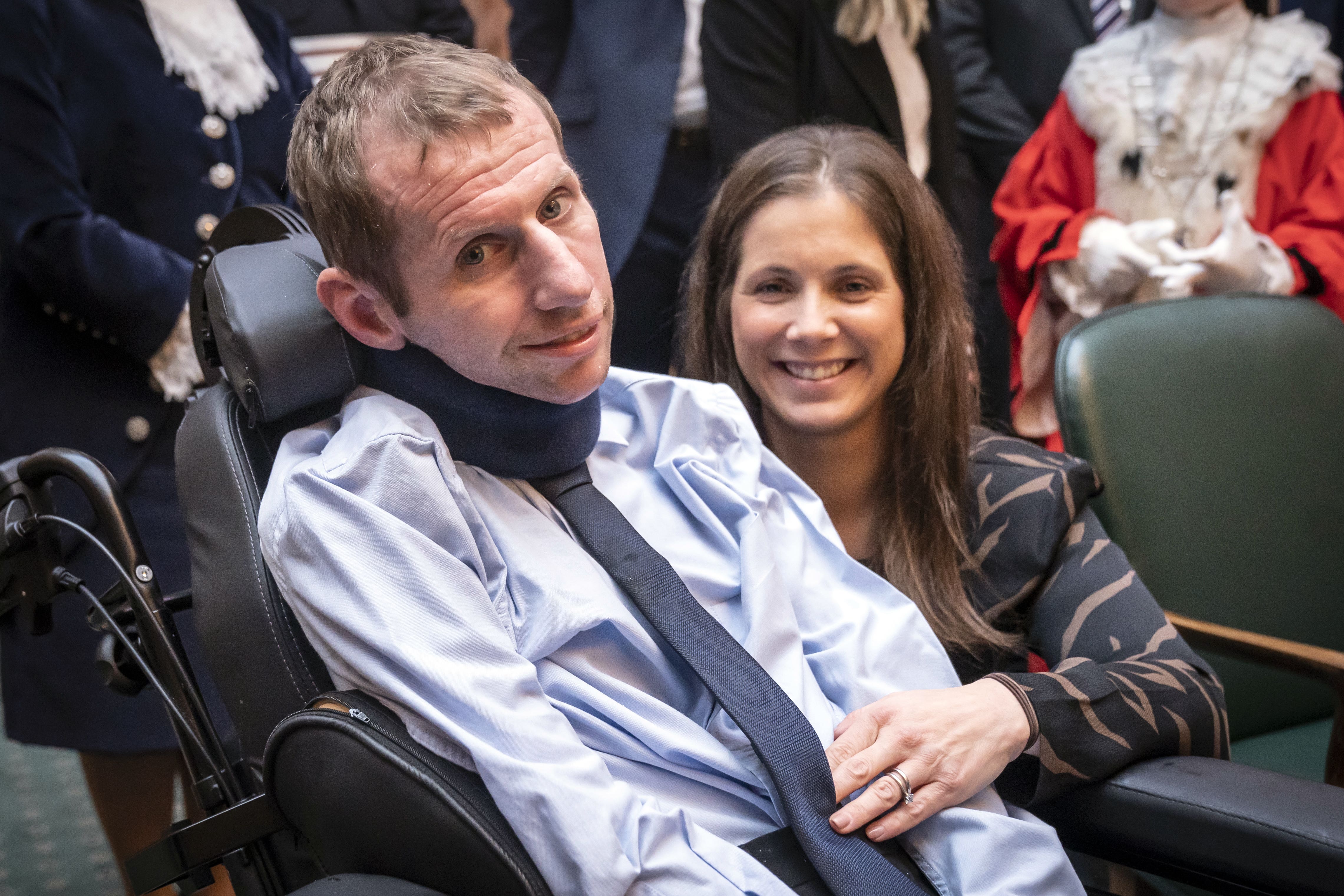 Rob Burrow with wife Lindsey Burrow ahead of receiving the Freedom of the City of Leeds (Danny Lawson/PA)