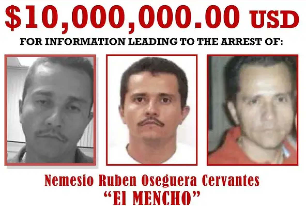 The son-in-law of Mexican cartel leader El Mencho – seen here in a wanted poster – has been arrested