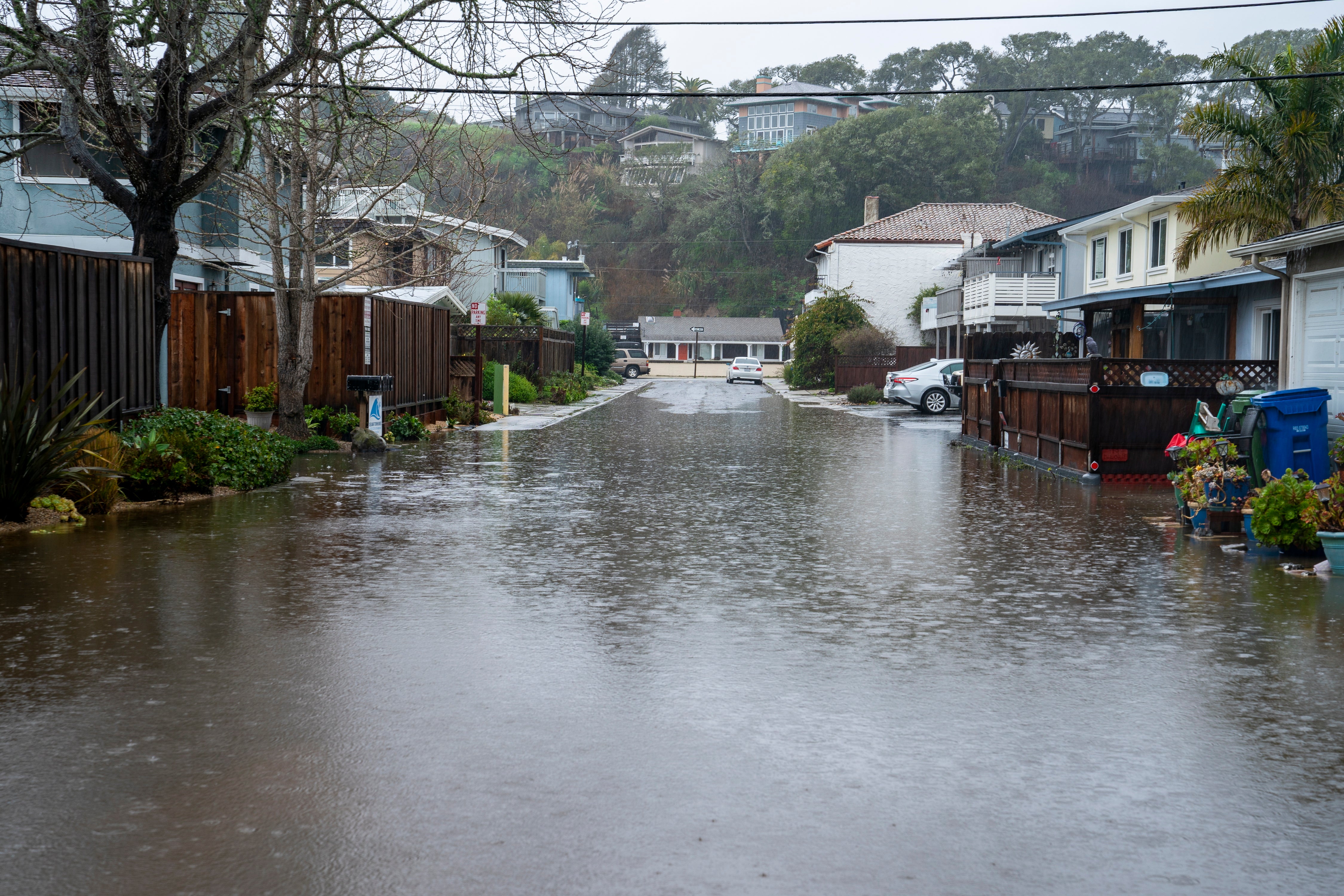 Streets are flooded during a storm in Rio Del Mar, California