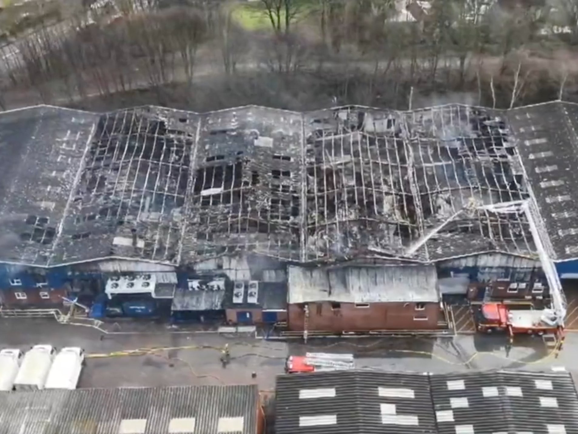 The aftermath of a fire at a food factory