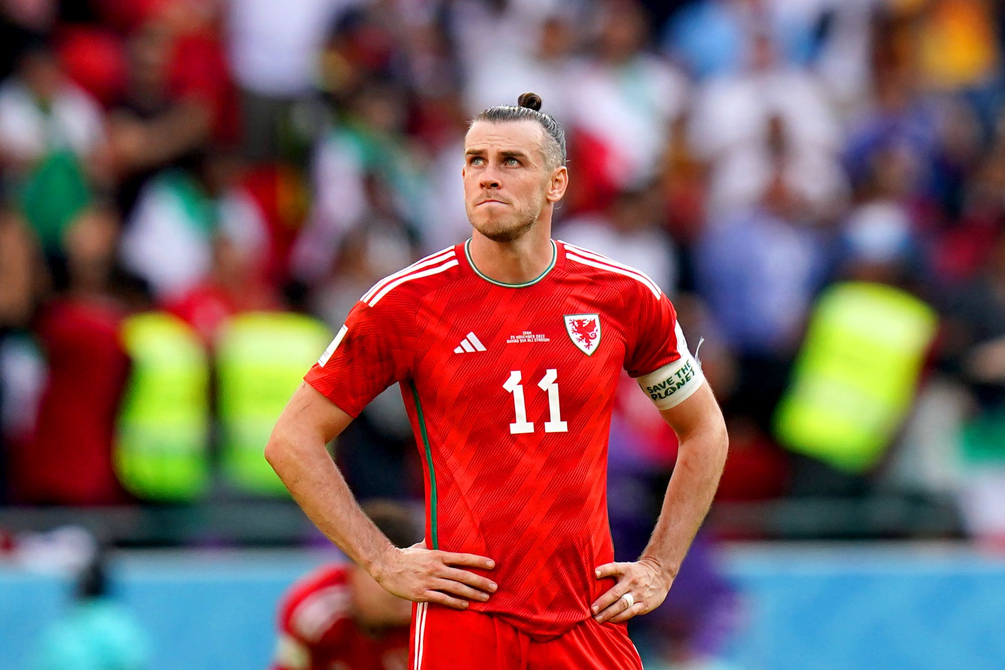 Wales’ Gareth Bale appears dejected during the FIFA World Cup Group B match at the Ahmad Bin Ali Stadium, Al-Rayyan. Picture date: Friday November 25, 2022.