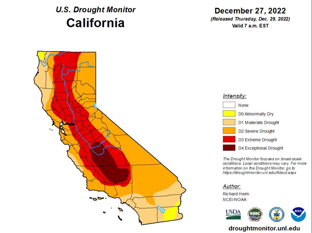 US Drought Monitor data for California 27 December 2022