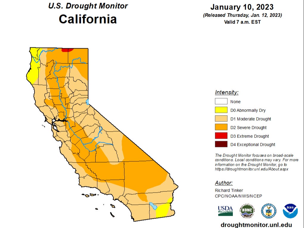 US Drought Monitor data for California 10 January 2023