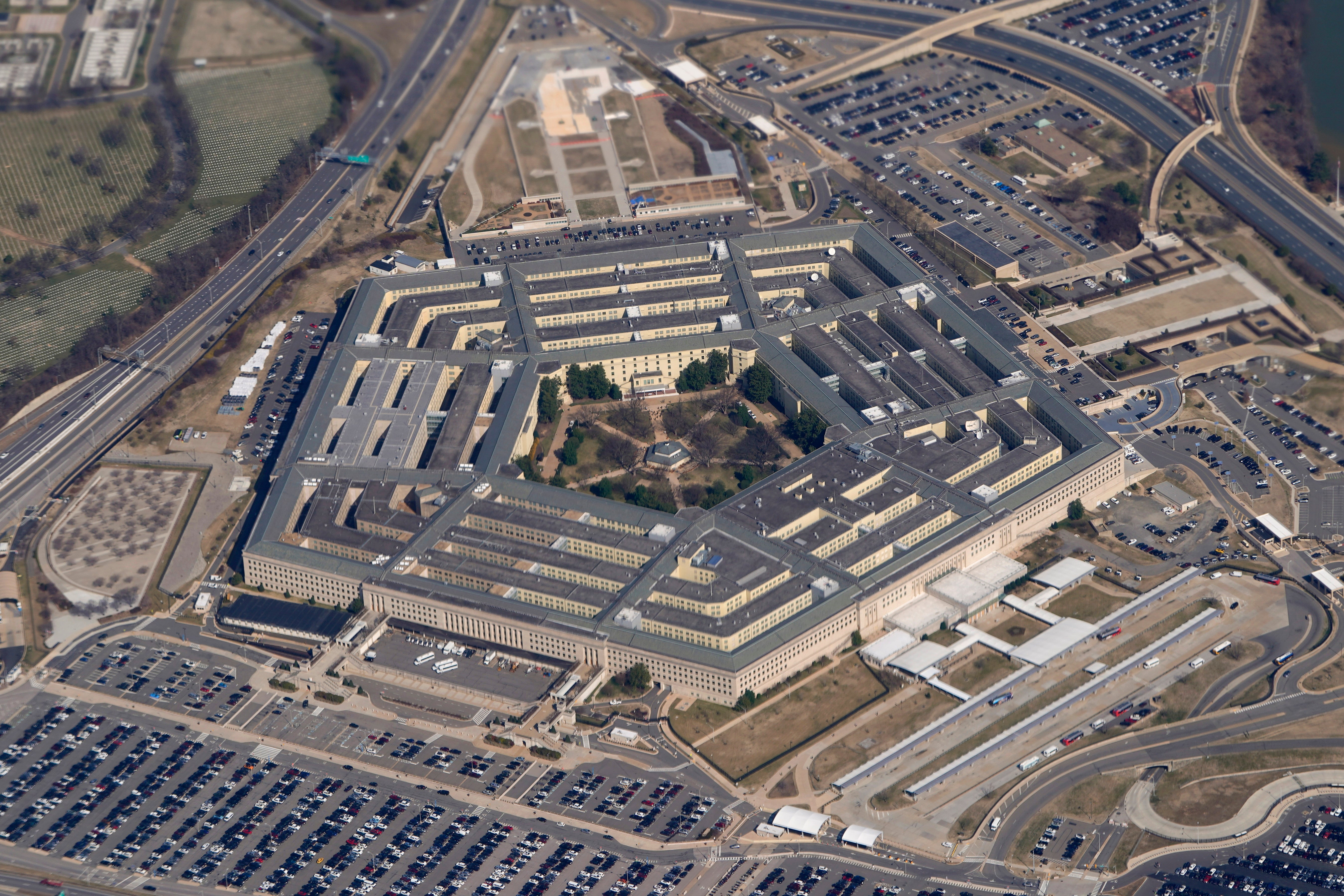 The Pentagon is seen from Air Force One on a flight over Washington